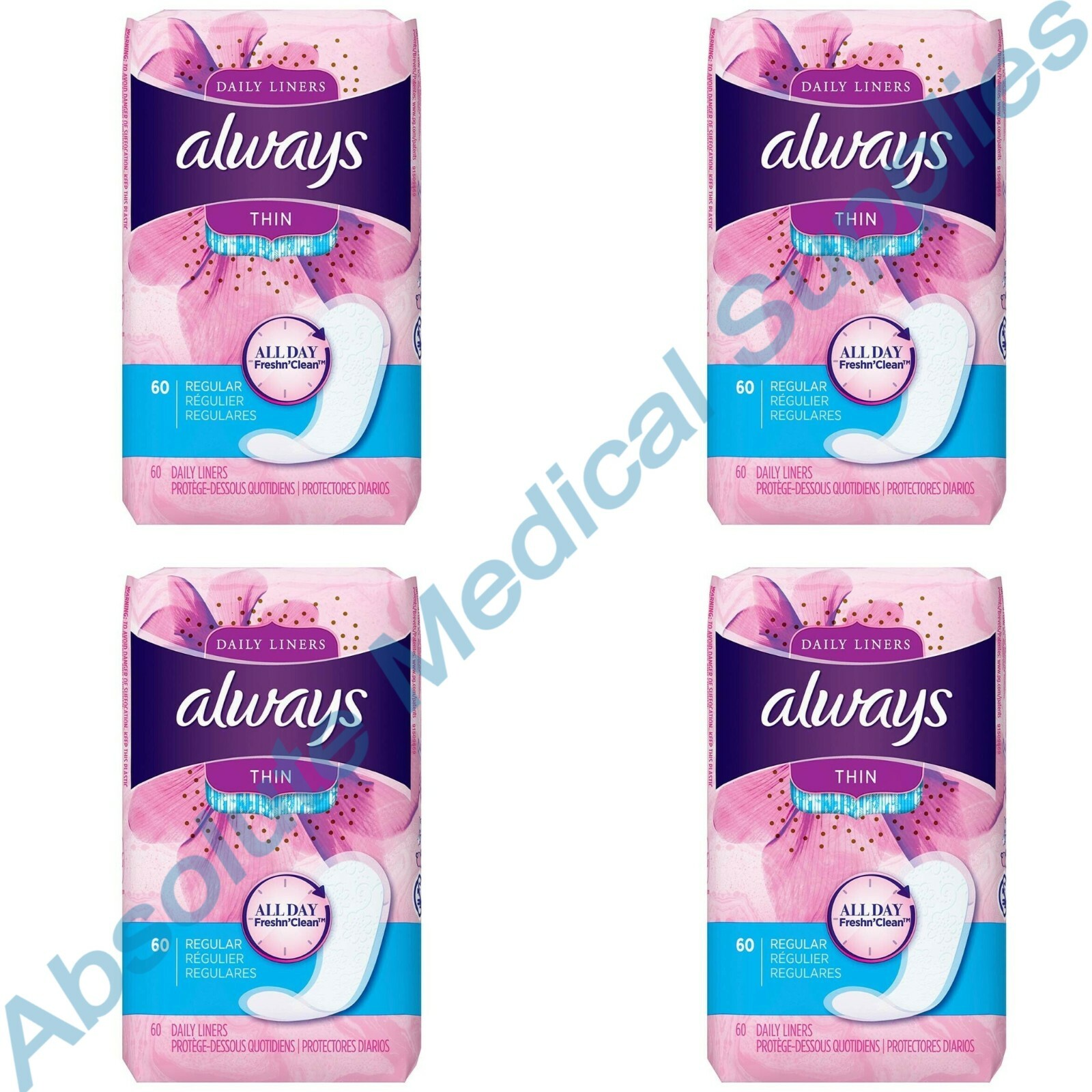 *240-Piece* Always Daily Liners All Day Fresh Clean Thin Regular Unscented 37000