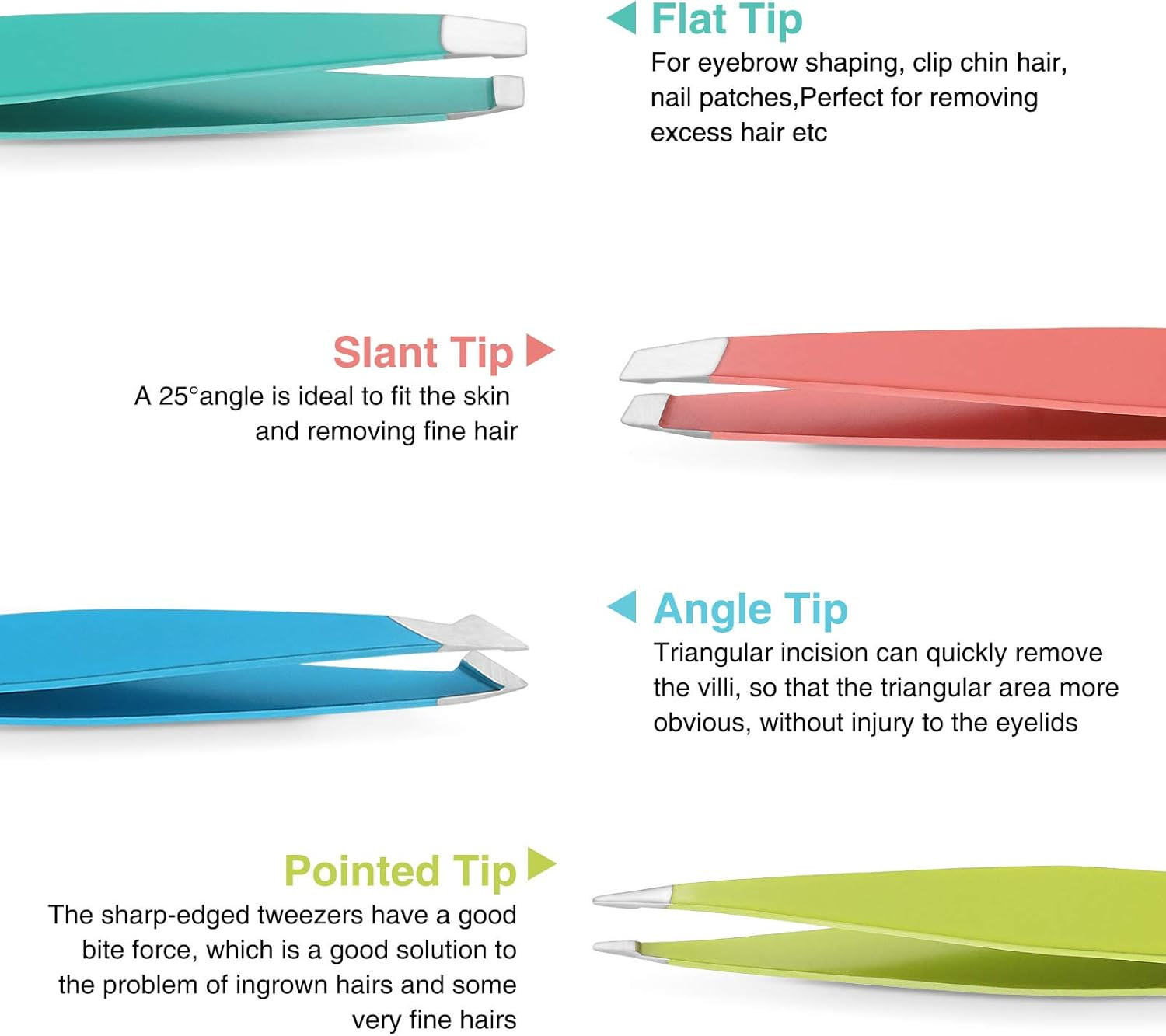 Tweezers Set, 4Pcs Eyebrow Tweezers for Ingrown Hair and Facial Hair Removal