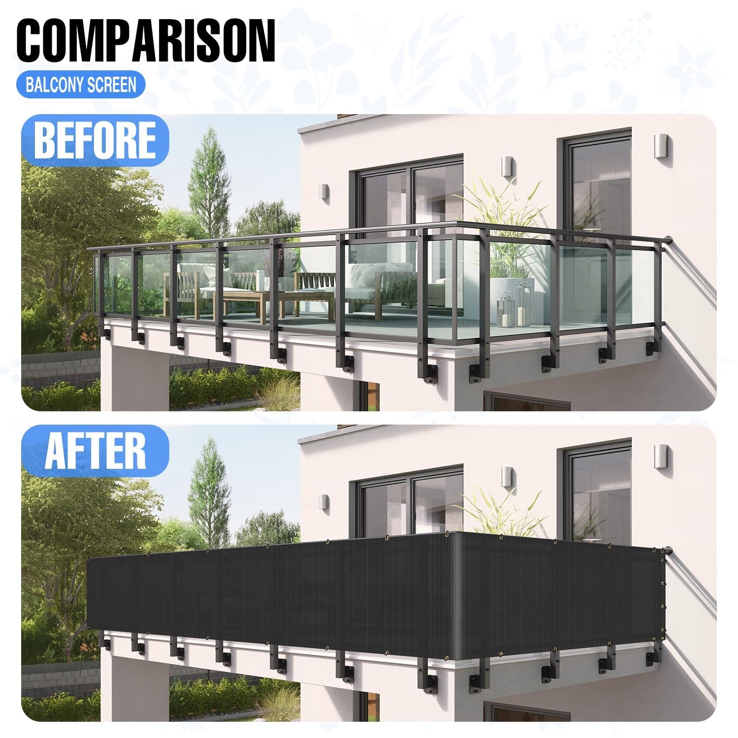 E&K Sunrise 3′ x 10′ Balcony Privacy Fence Screen Cover with Zip Ties Outdoor…
