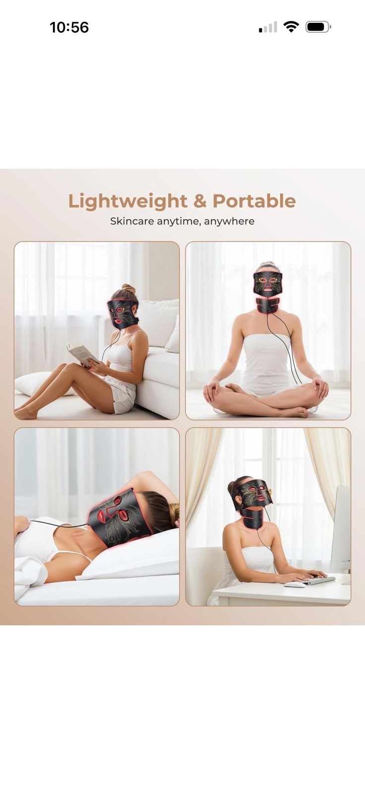 NEW Sealed LED Silicone Face & Neck Light Therapy Mask 324 LED Rechargeable