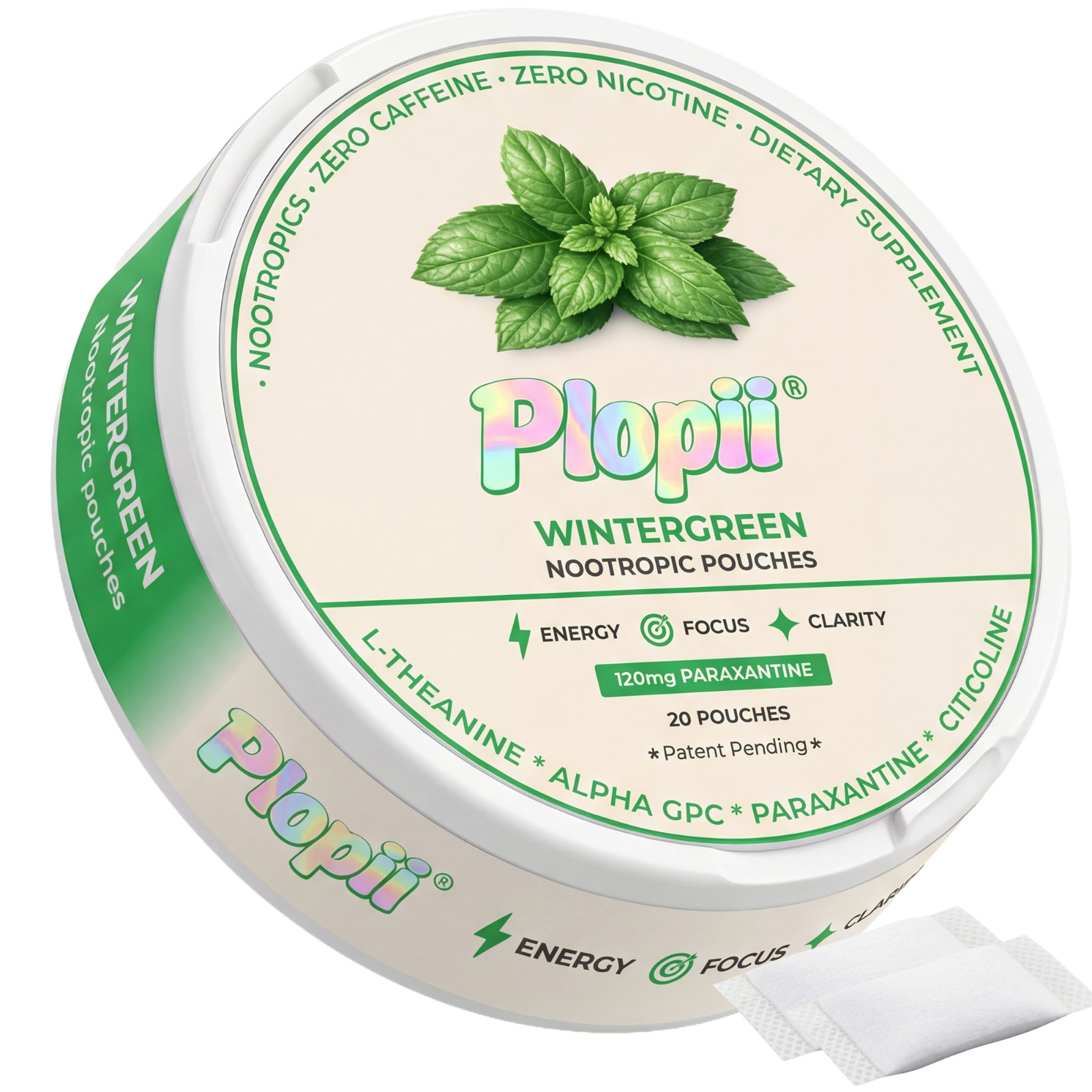 Plopii Focus Nootropic Pouches, 120mg Paraxanthine, Nicotine-Free, Caffeine-Free