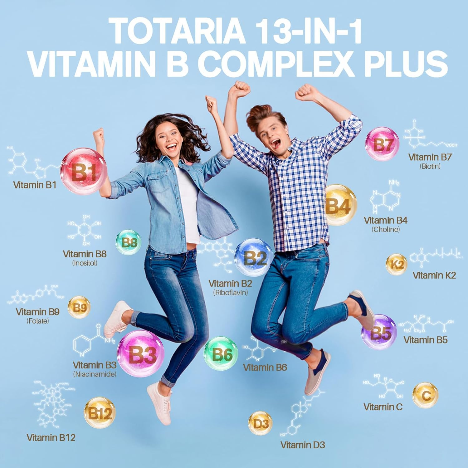 13-In-1 Vitamin B Complex plus with Vitamin B1, B2, B3 (Niacinamide), B4, B5, B6