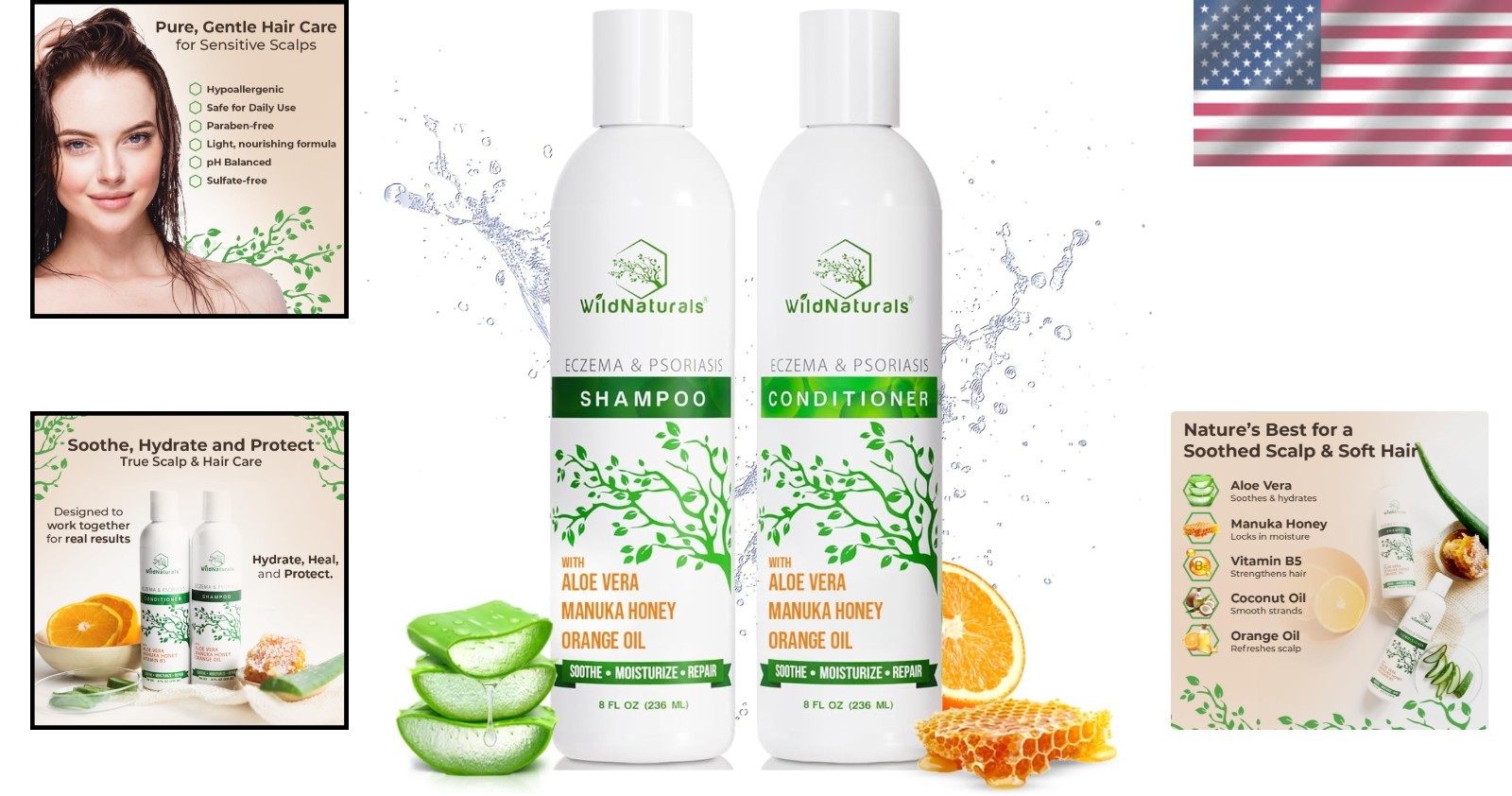 Eczema & Psoriasis Shampoo & Conditioner Set – Hydrate Dry Scalp & Hair