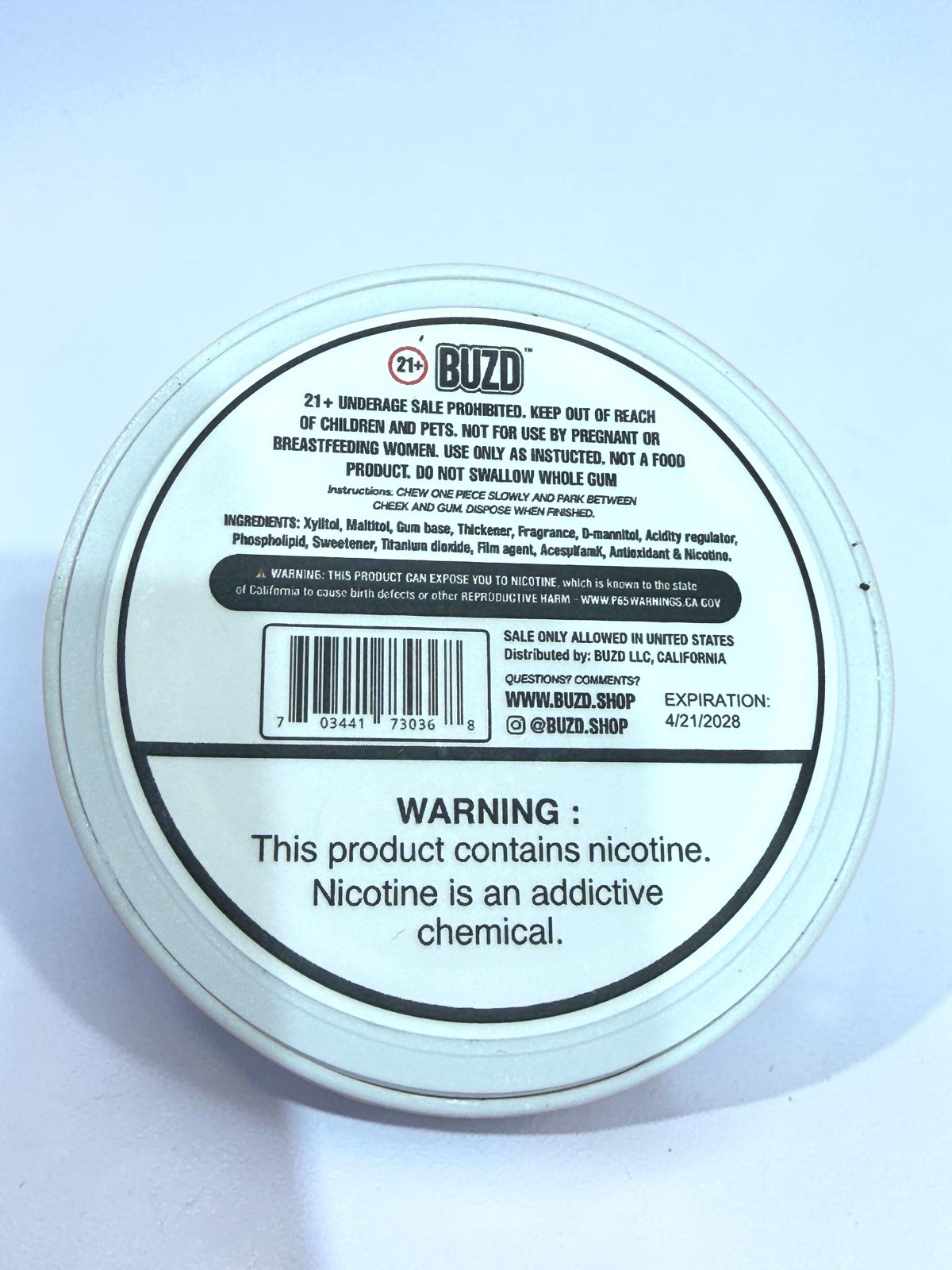BUZD | Nicotine Gum, Cinnamon, 4mg, 20ct – EXP 4/21/28