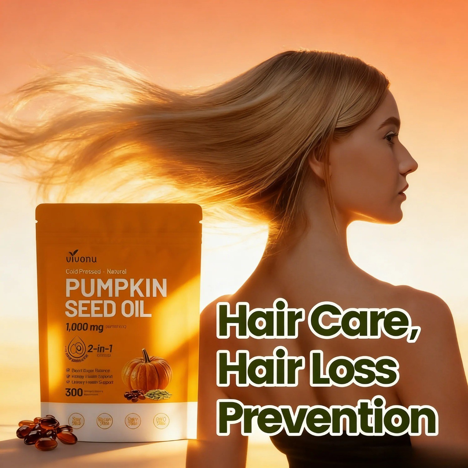 Prostate & Hair Health Support.1000mg Pumpkin Seed & Saw Palmetto, 300 Softgels