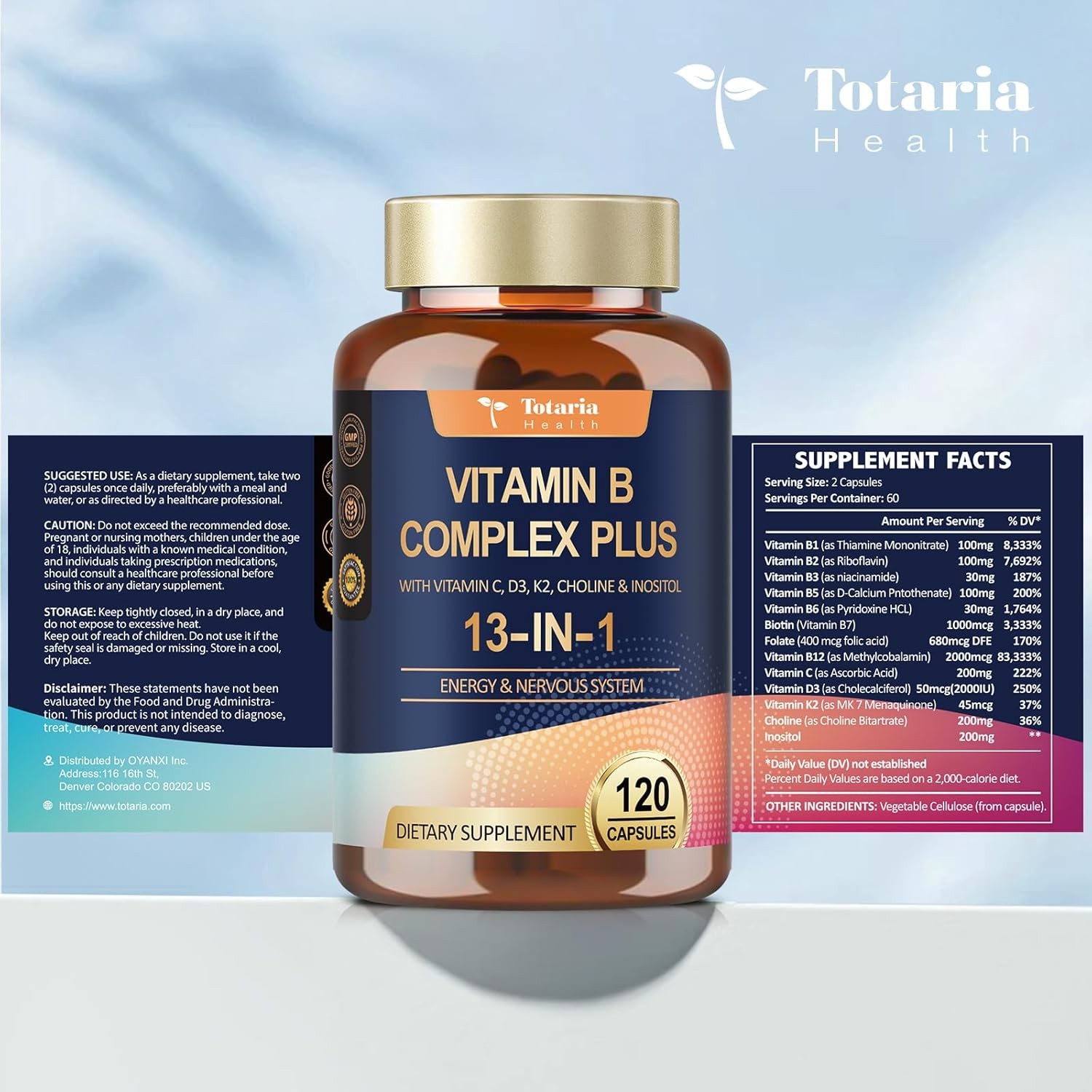 13-In-1 Vitamin B Complex plus with Vitamin B1, B2, B3 (Niacinamide), B4, B5, B6