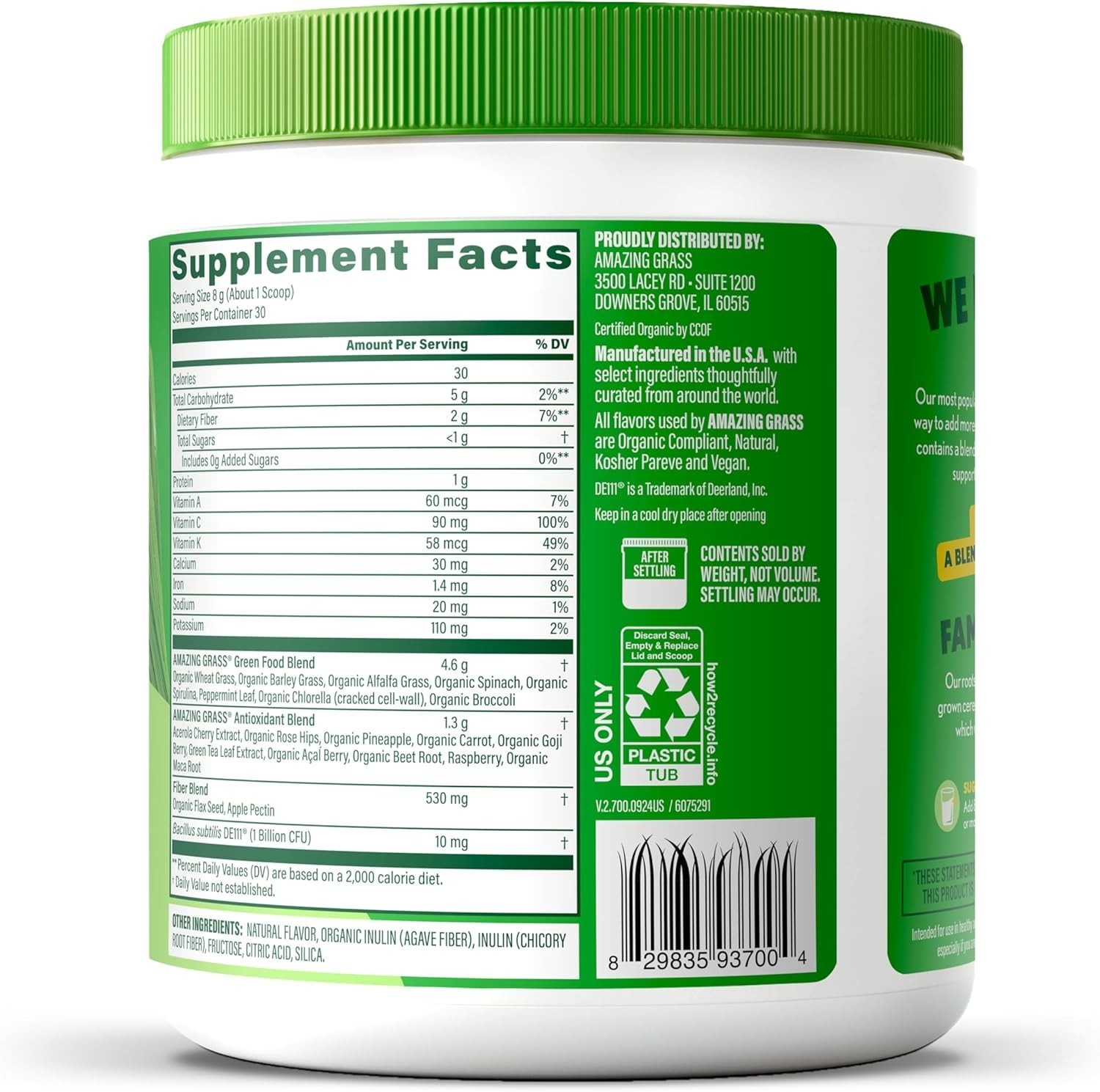 30 Servings Berry-Flavored Organic Superfood Powder with Spirulina & Probiotics