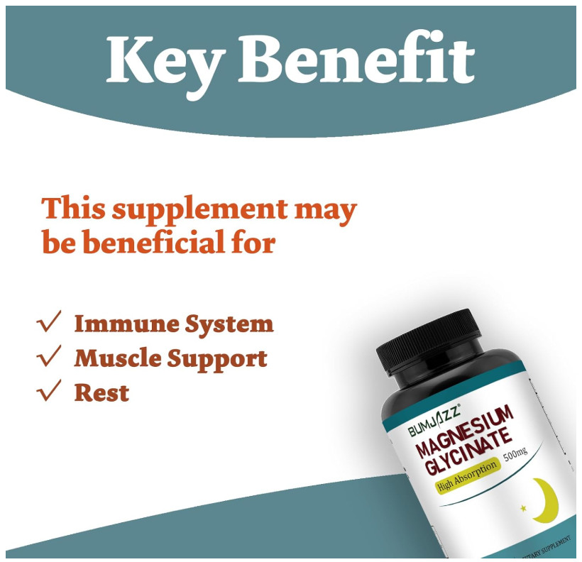 Magnesium Glycinate 500mg 90 Capsules Sleep Aid Muscle Support Gentle Stomach