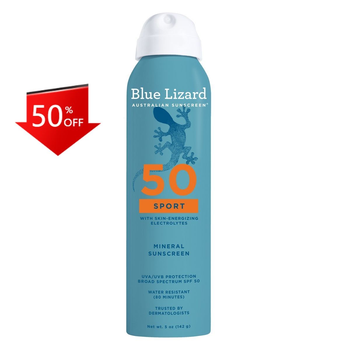Blue Lizard Sport Mineral Sunscreen Spray – SPF 50+- 5oz:Whole Body,Paraben-Free