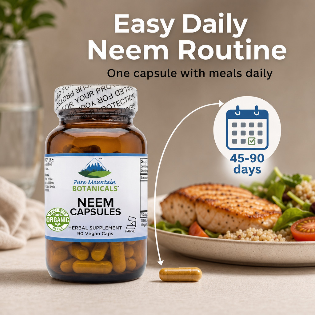 Pure Mountain Botanicals Neem Capsules – 500mg Organic Neem Leaf Supplement