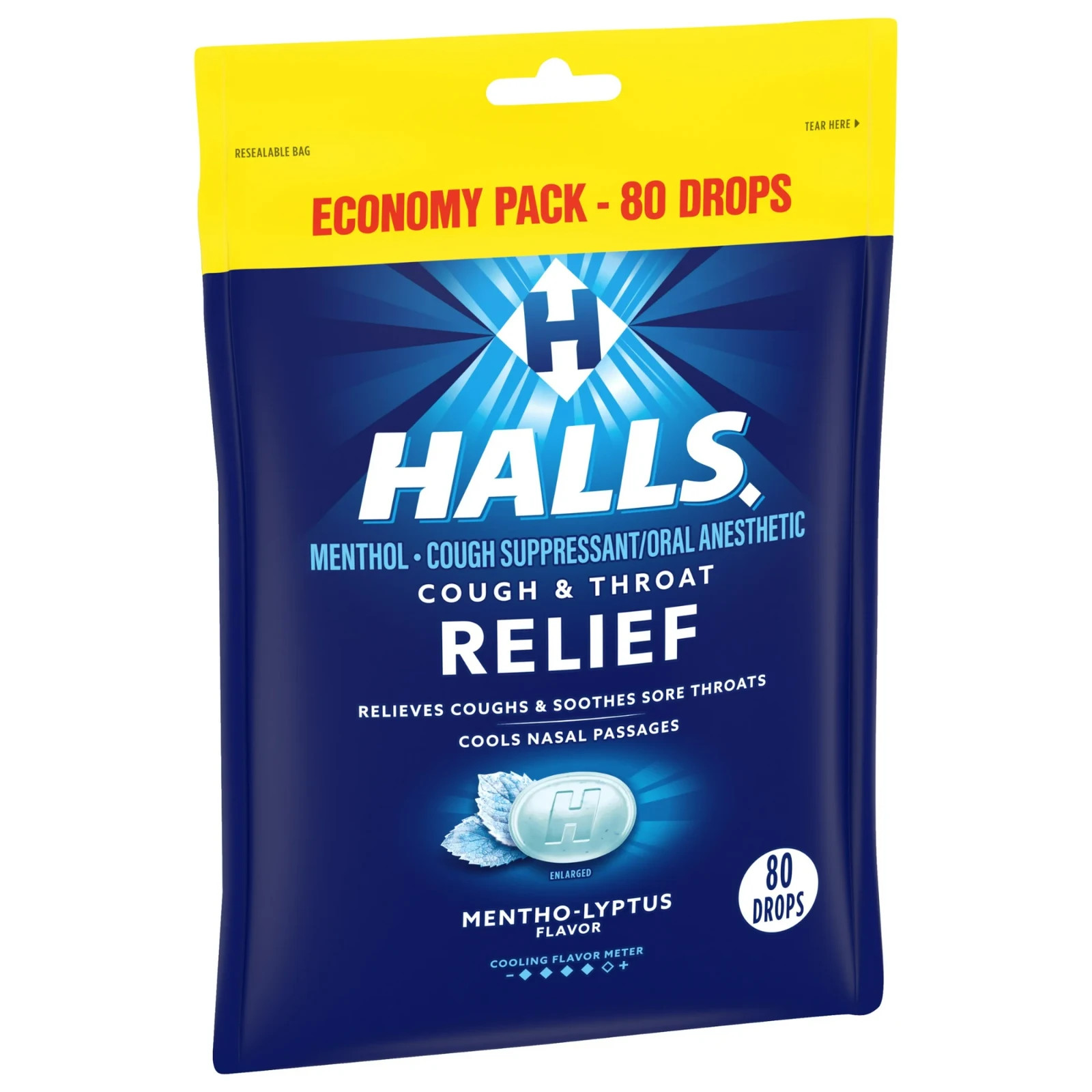 HALLS Relief Mentho-Lyptus Cough Drops, Economy Pack, 80 Count, Free Shipping