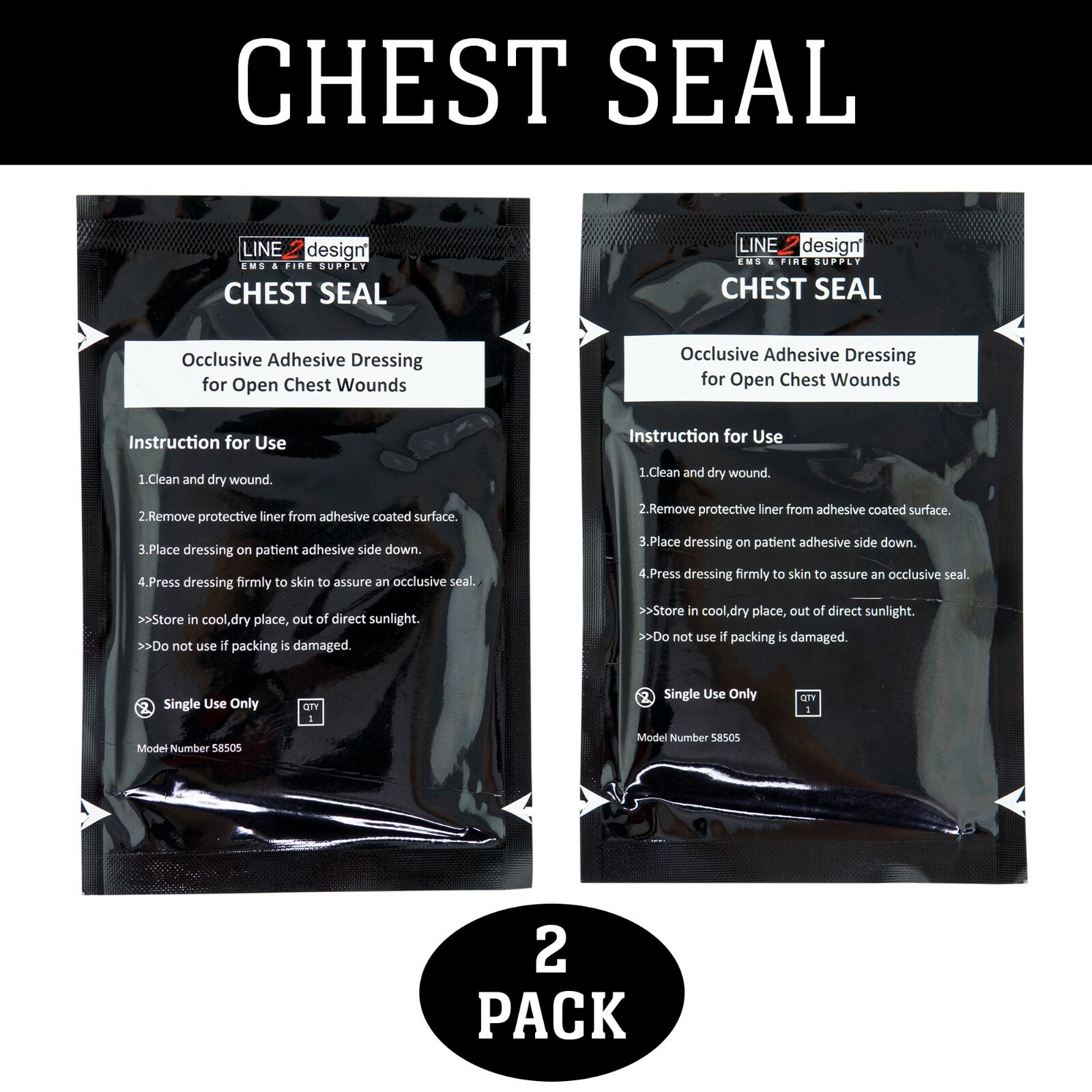 LINE2design Chest Seal Wound – Trauma First Aid Occlusive Dressing – 2 Pack