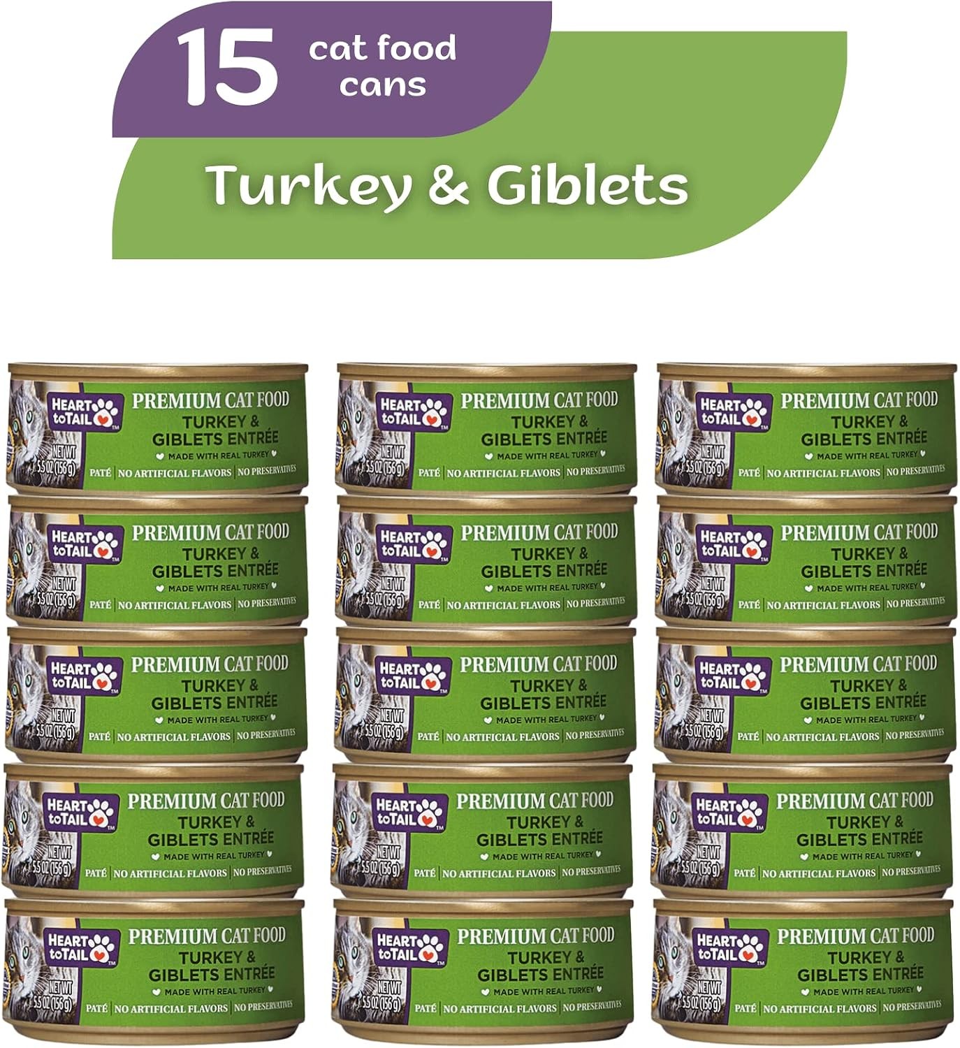 HEAR TO TAIL Heart to Tail CAT Food 5.5 OZ (15 Pack) Turkey & Giblets Entree + G