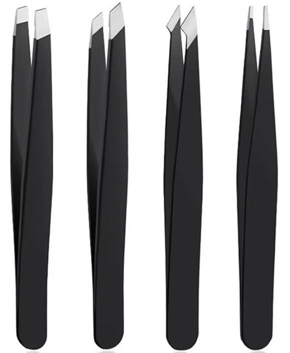 Stainless Steel Rust-Resistant Tweezer Set Flat Slant Angled Pointed 3.78″