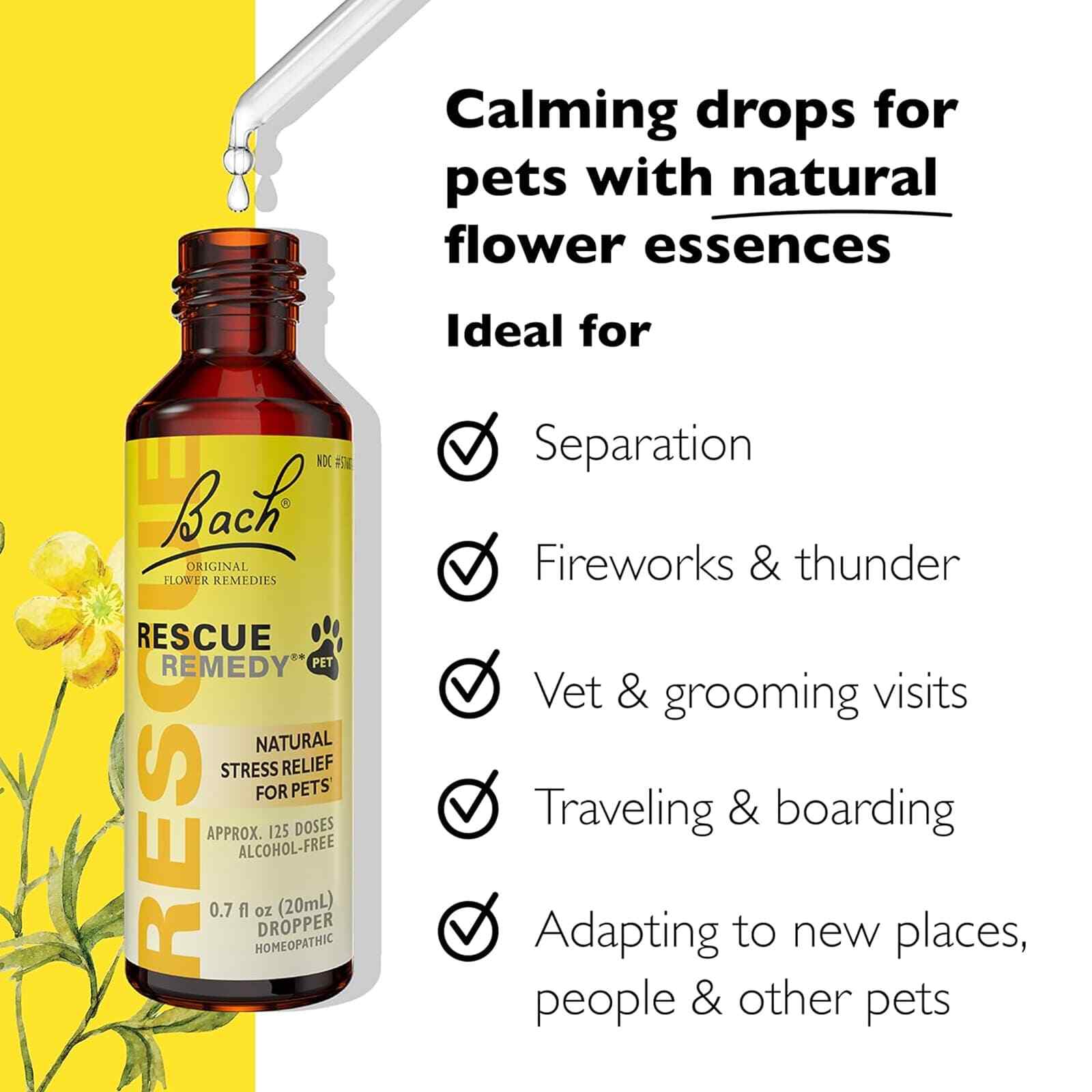 Bach RESCUE REMEDY Pet Dropper Natural Stress Relief 0.7 fl oz 20mL