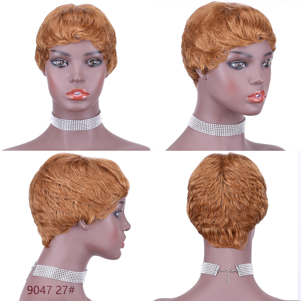 Short Pixie Cut Wigs 100% Human Hair Wigs Highlight Blonde Black Wigs None Lace