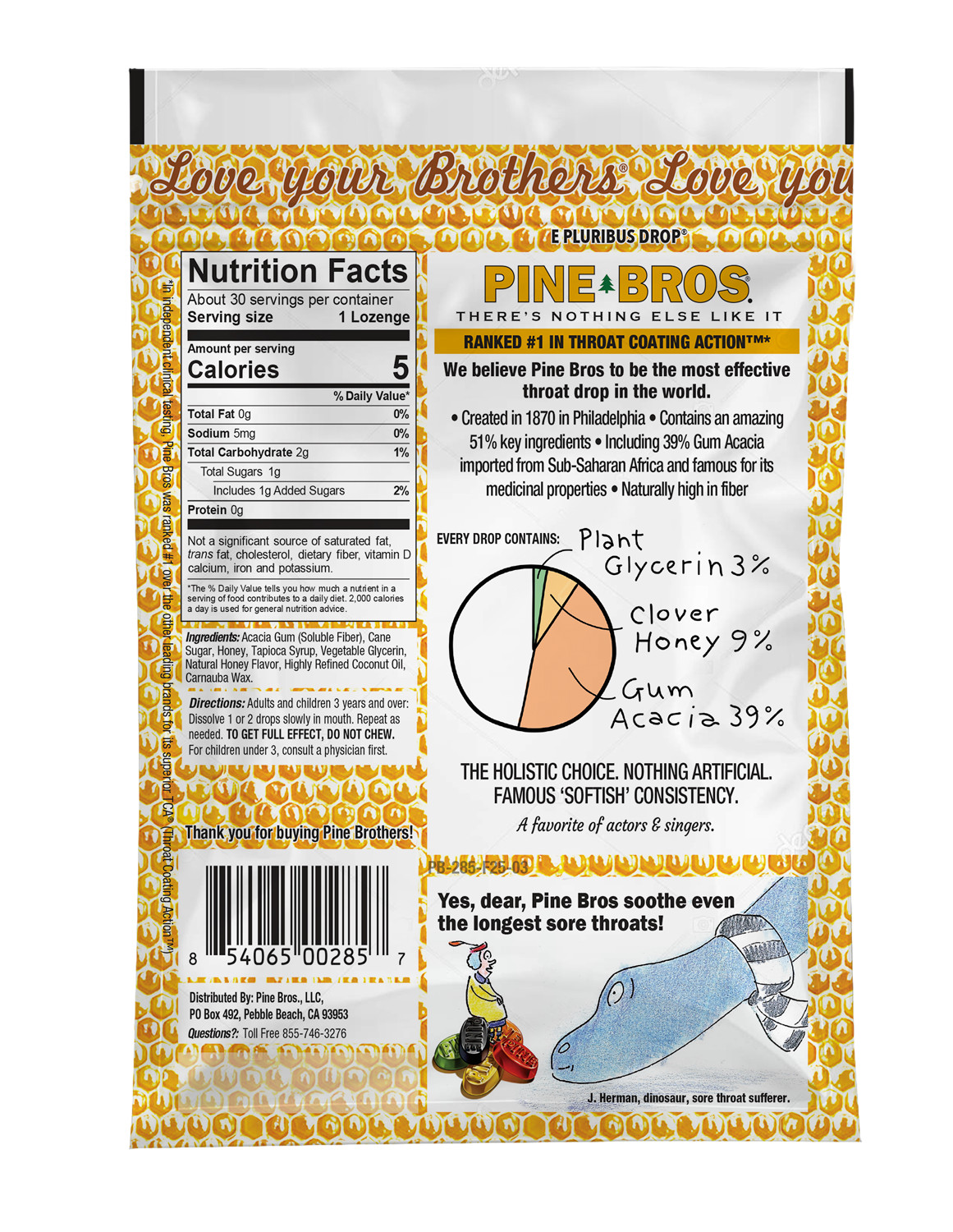 Pine Bros Honey Drops for Adults, Honey for Sore Throat, 30 Count, 6 Pack