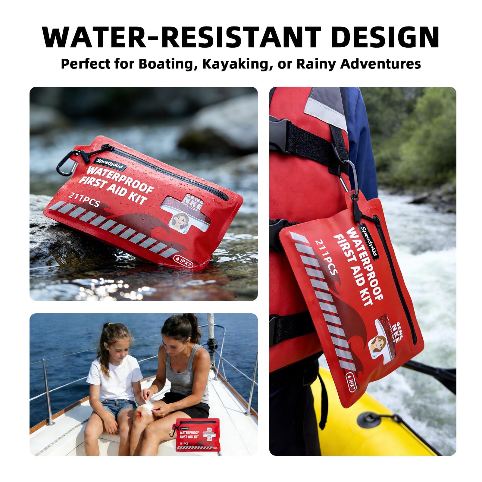211 PCS Waterproof First Aid Kit, IPX7 Rated Dry Bag with Airtight Zipper, Po…