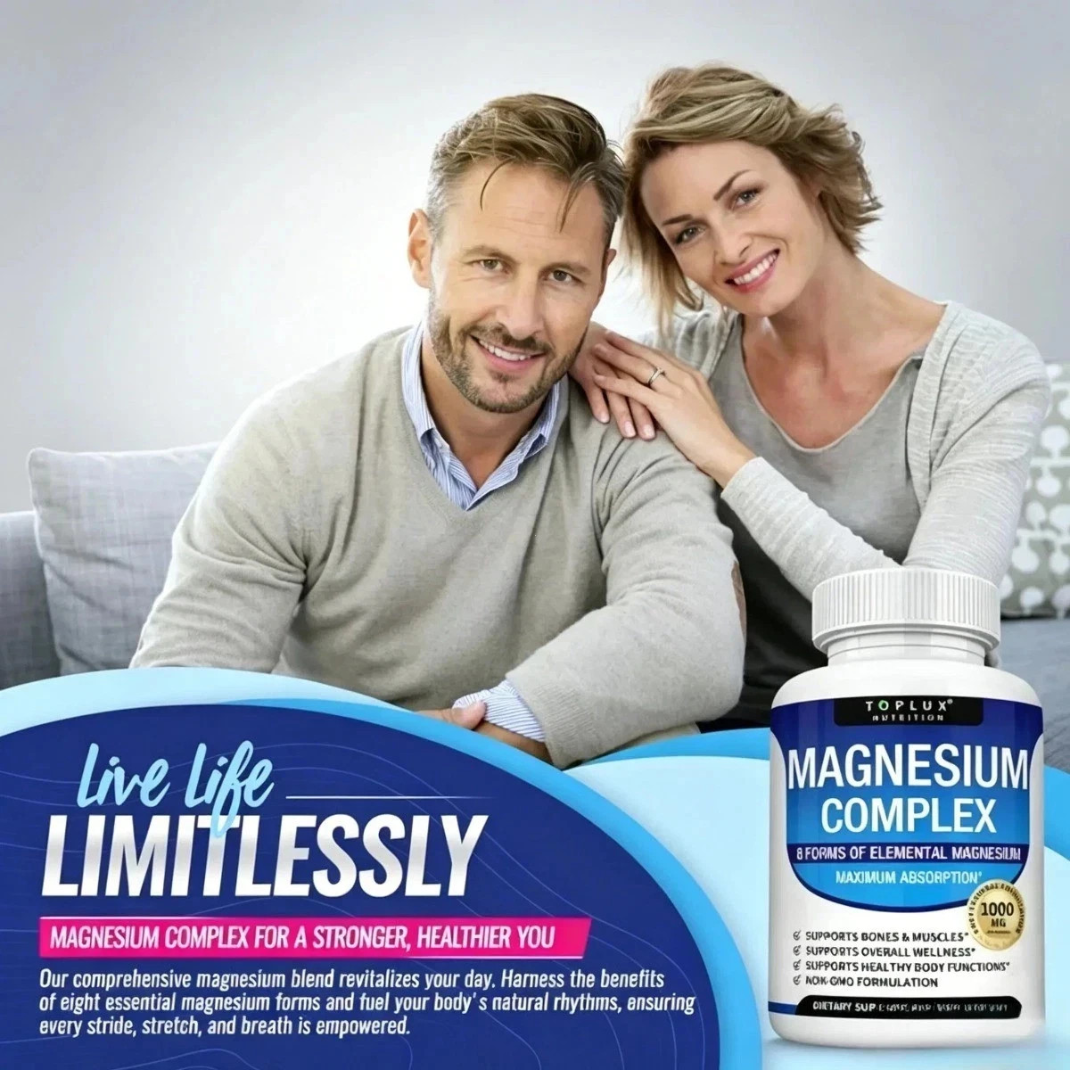 Magnesium Complex 1000mg 7 Types | Sleep Muscle Bone Promote 90 Caps TopLux