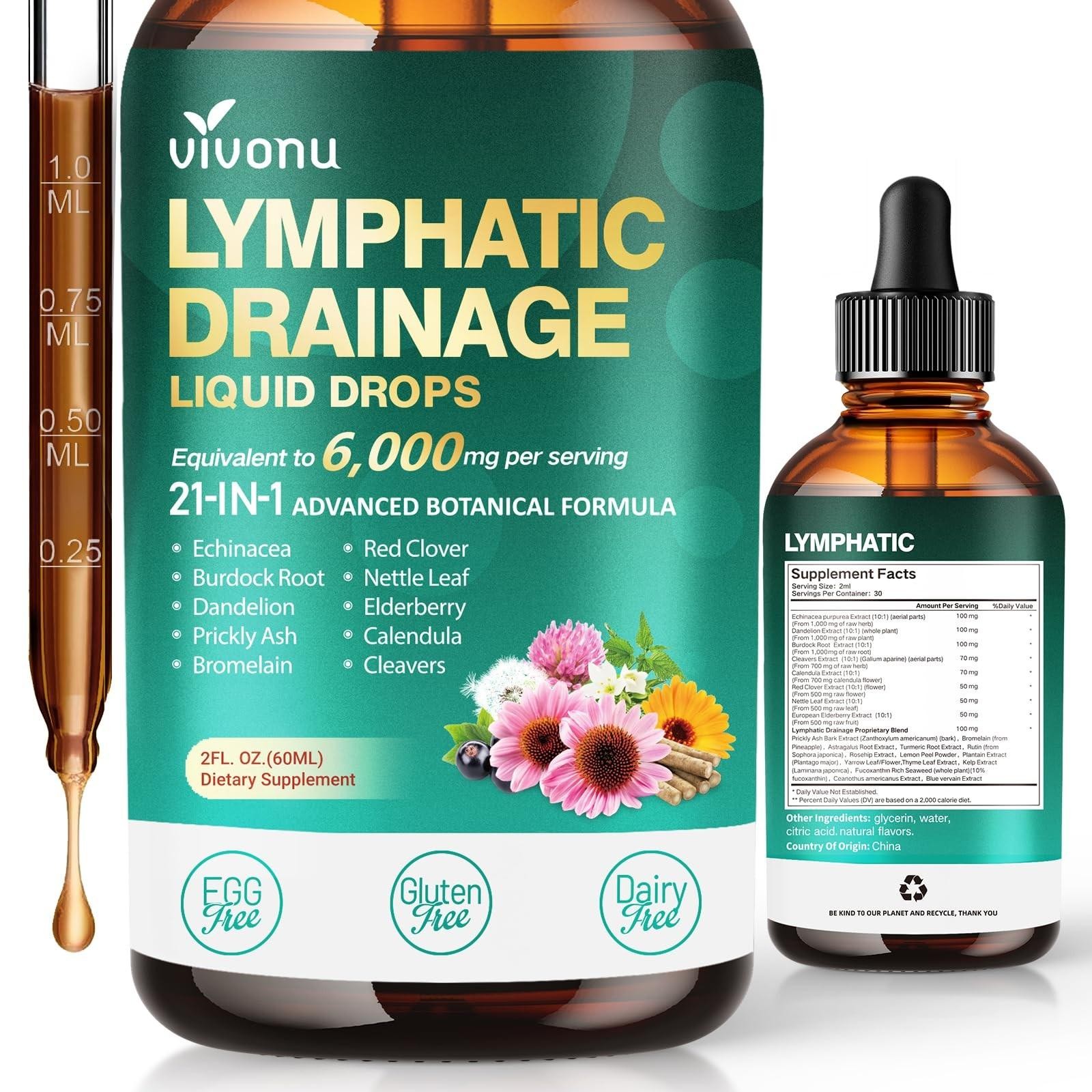 21-in-1 Lymphatic Drainage Drops for Liposomal, 6000mg Immune & Lymph System