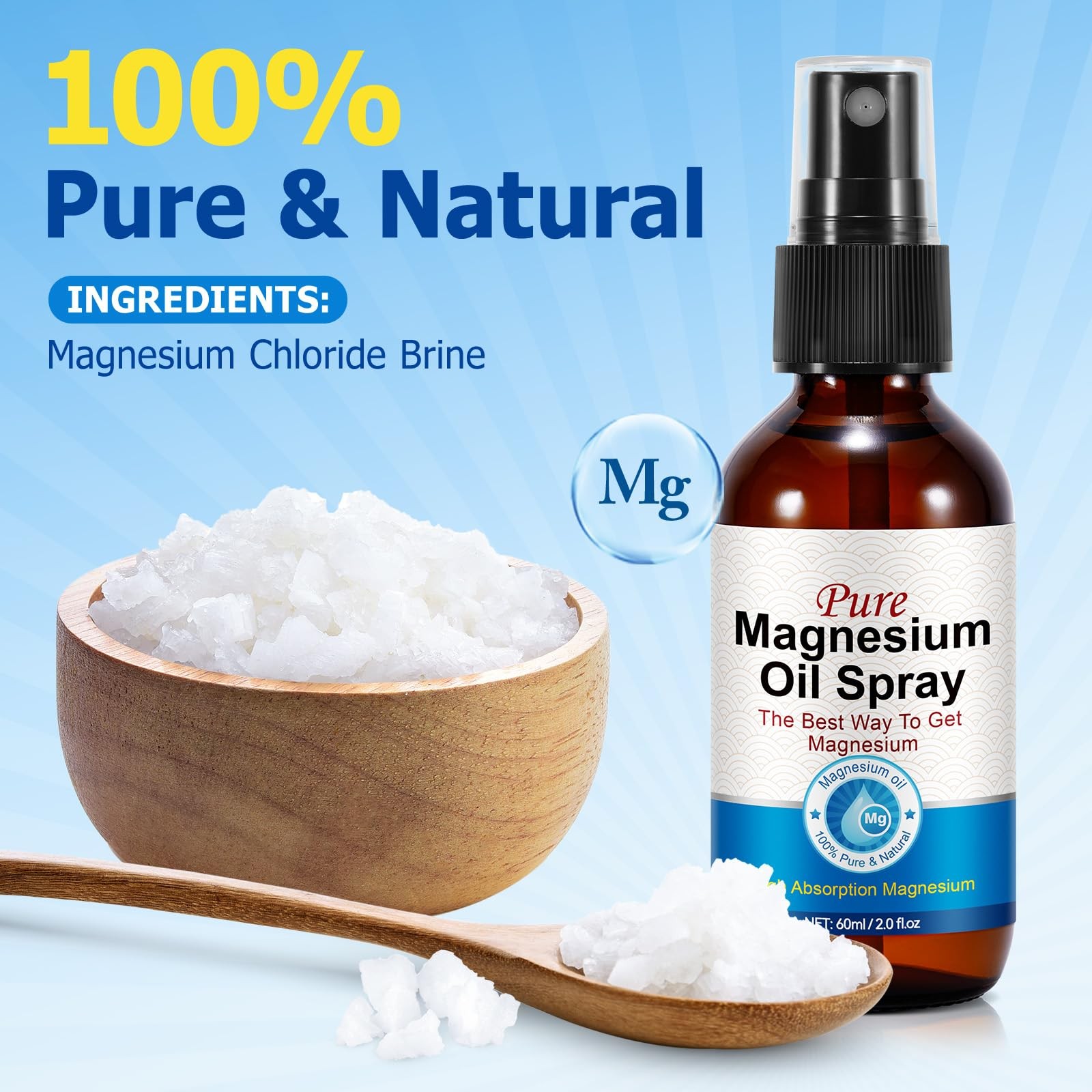 Magnesium Spray, Oil for Feet, 100% Pure 2 Fl Oz (Pack of 1)