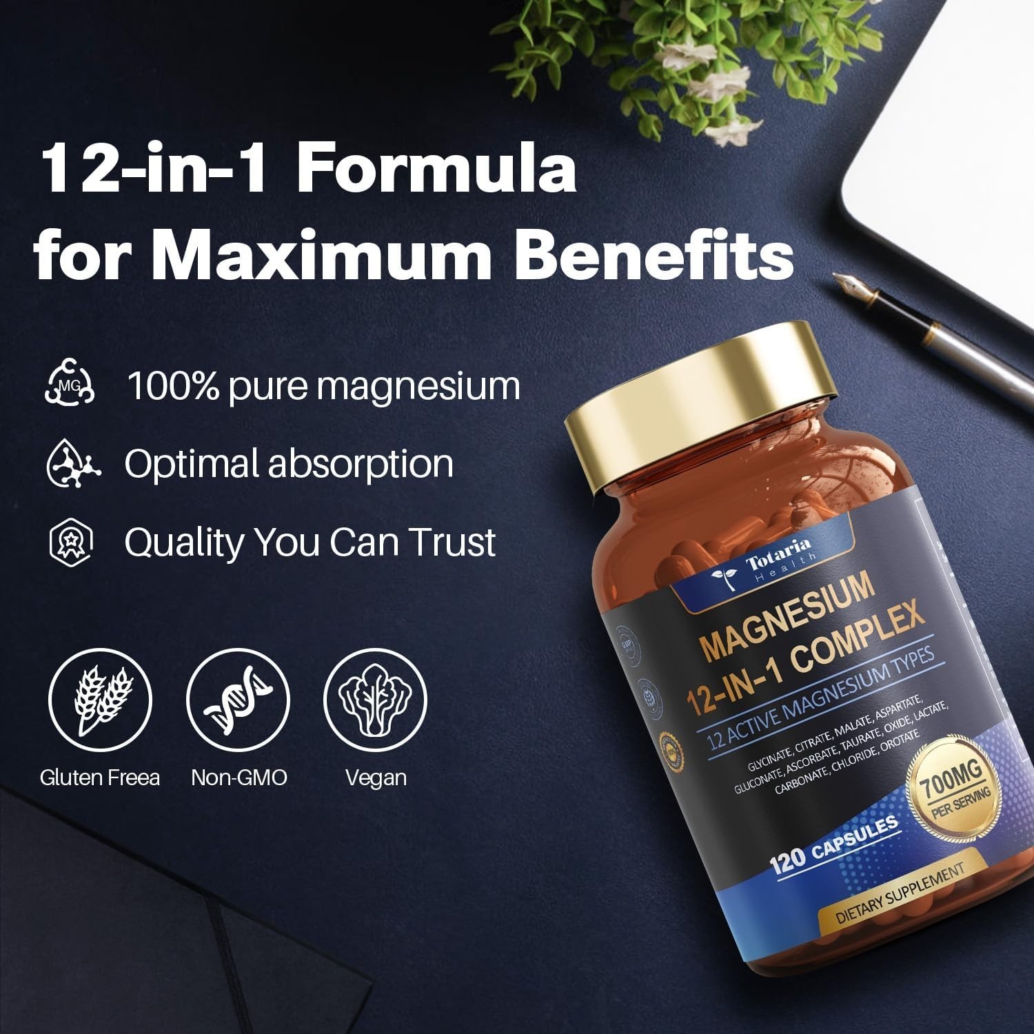Magnesium 12 in 1 Complex 700mg – Glycinate Citrate Malate Taurate – 3 pack