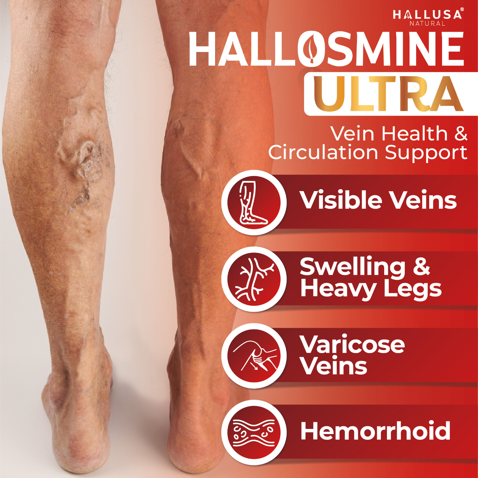 2 pack Hallosmine cream + Free Hallosmine Ultra Diosmin, Vein support supplement