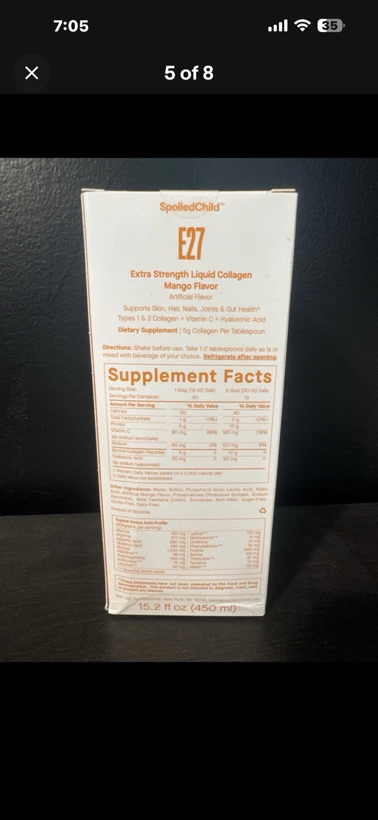 Spoiled child E27 Liquid Collagen Mango Flavor 15.2 oz Sealed – NEW