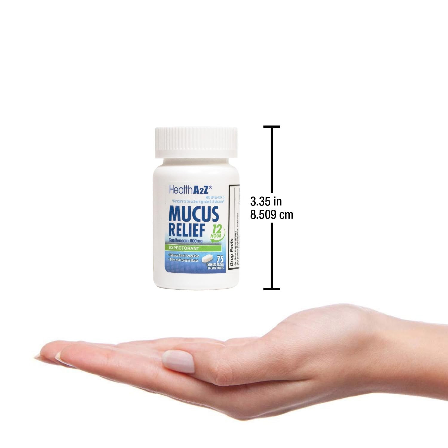 HealthA2Z® Mucus Relief | Guaifenesin 600 mg | 12 Hour | No 75 Count, White