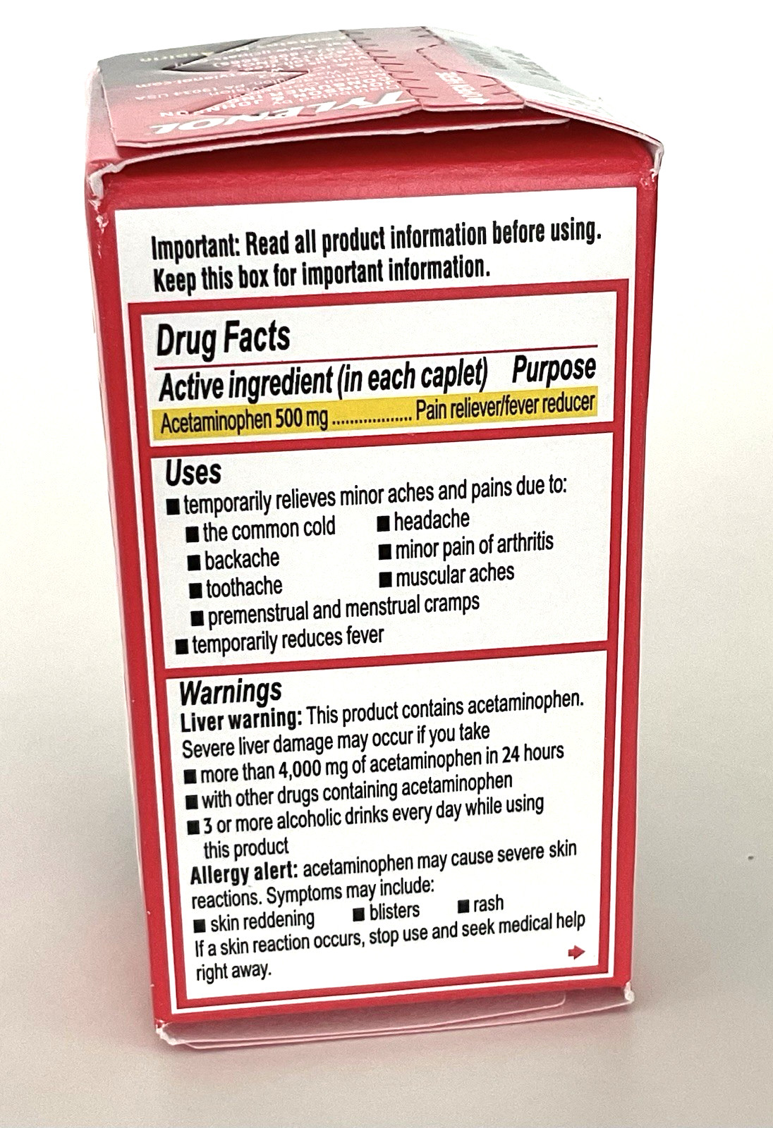 TYLENOL Extra Strength Acetaminophen 500 mg Caplets 24 ct EXP 12/2029