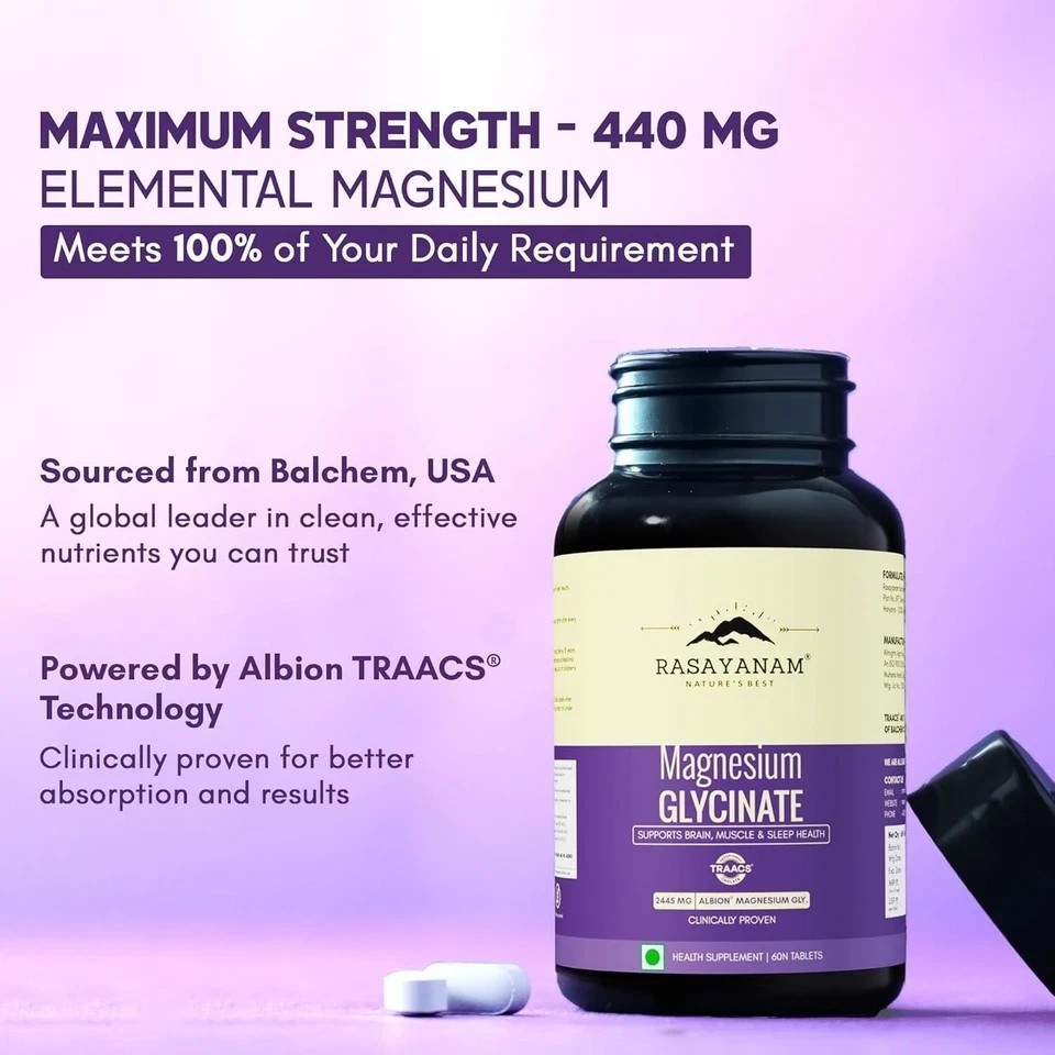 Chelated Magnesium Glycinate (2445mg) Supports Sleep, Relaxation,Muscle Recovery