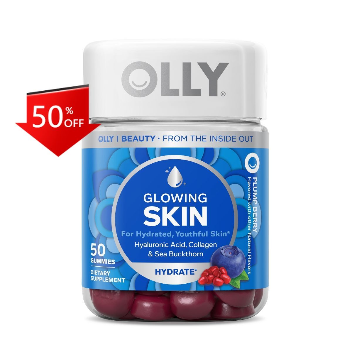 OLLY Glowing Skin Collagen Chewable Gummies – Berry – 50ct: Hyaluronic