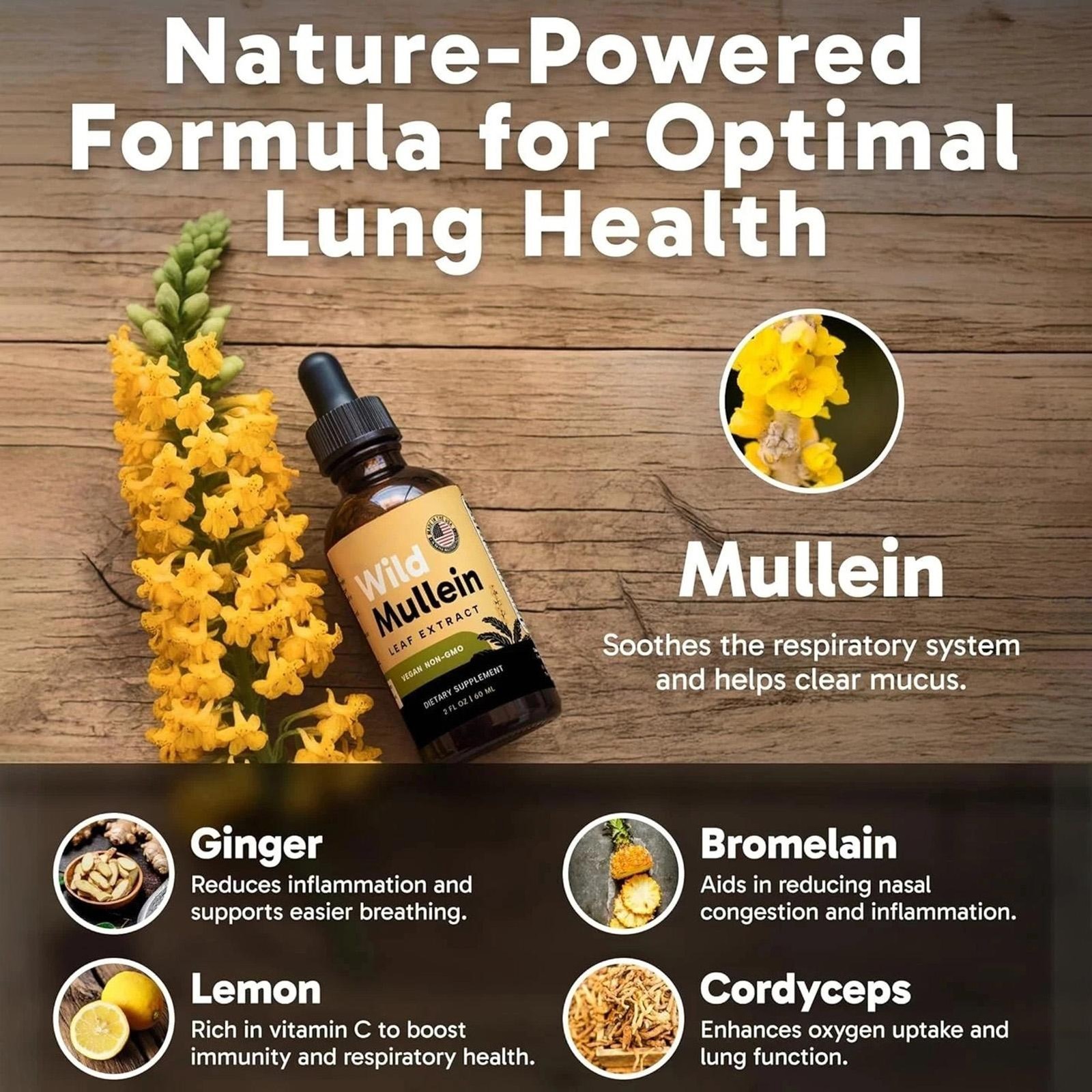 RESPICLEAR All-Natural Mullein Drops With Ginger & Lemon For Lung Cleanse