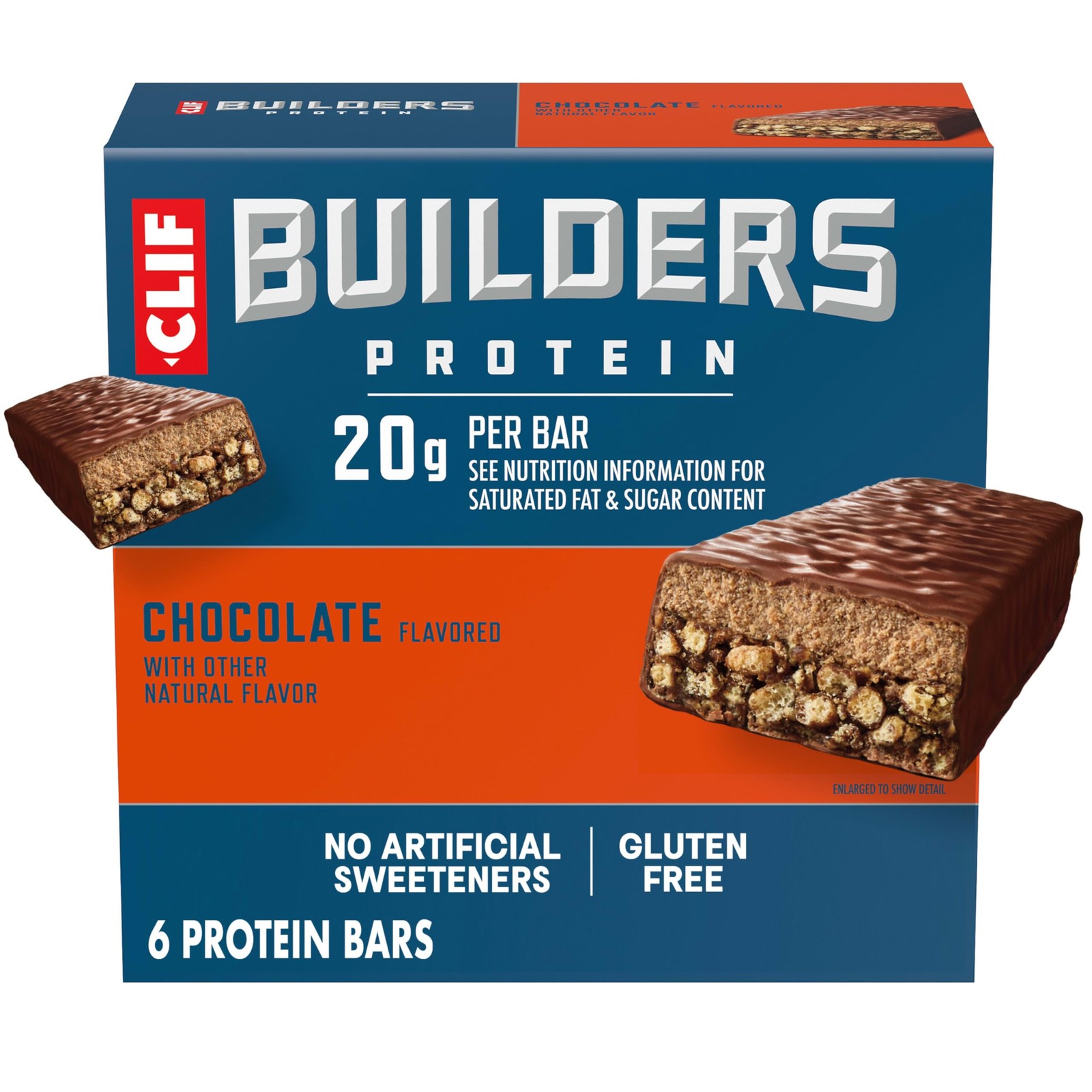 Protein Bars 20g Plant Based Chocolate 6 Pack 2.4oz CLIF BUILDERS Flavor Gluten