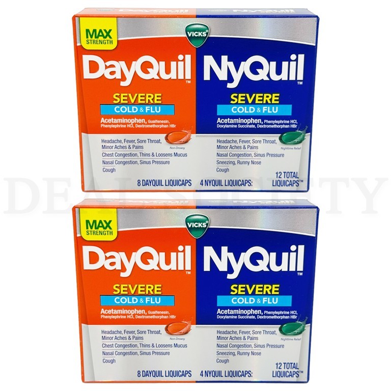 Vicks DayQuil & NyQuil Max Strength Severe Combo 12 Count Each Lot of 2