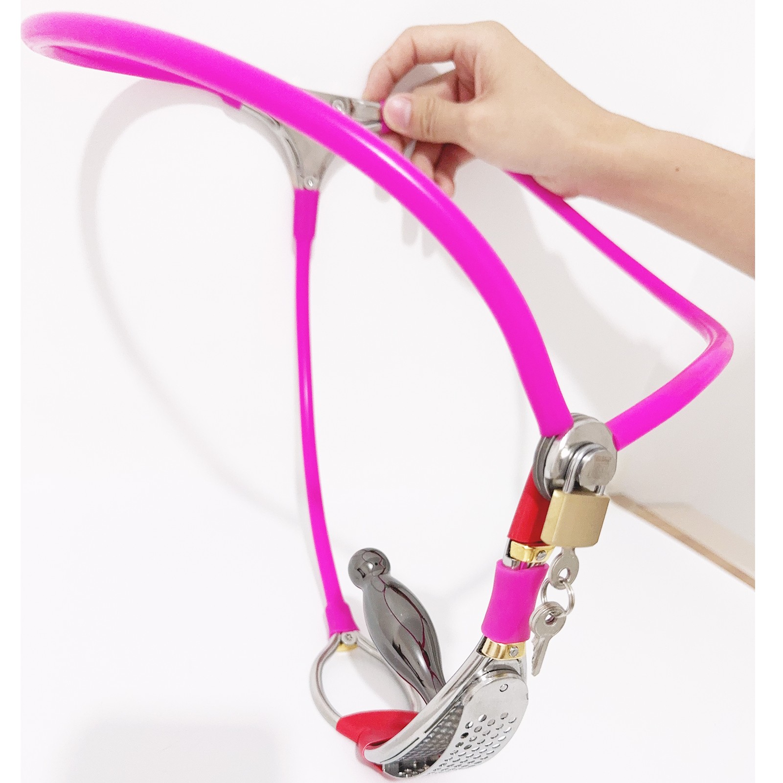 Stainless Steel Chastity Belt Invisible Lockable With Vaginal Plug For Female