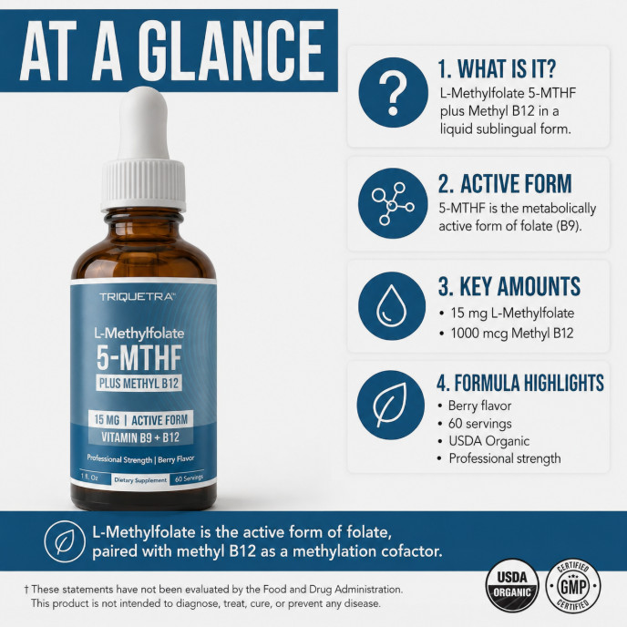 L-Methylfolate 5-MTHF Methyl B12 Liquid Folate Supplement 15mg 60 Servings