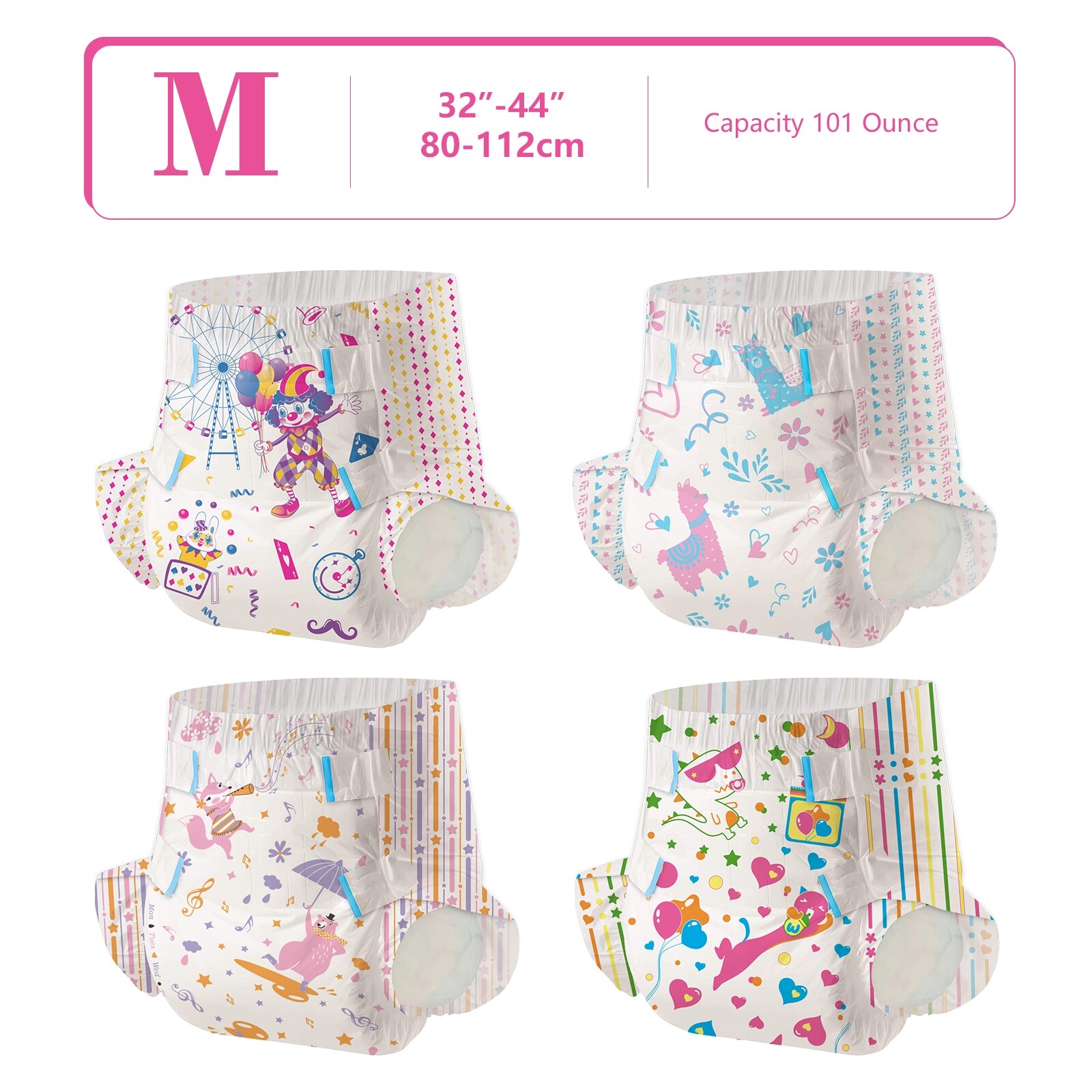 Aimisin Adult Diaper for Men Women, 7pcs Colorful Unique Print Adult Diapers