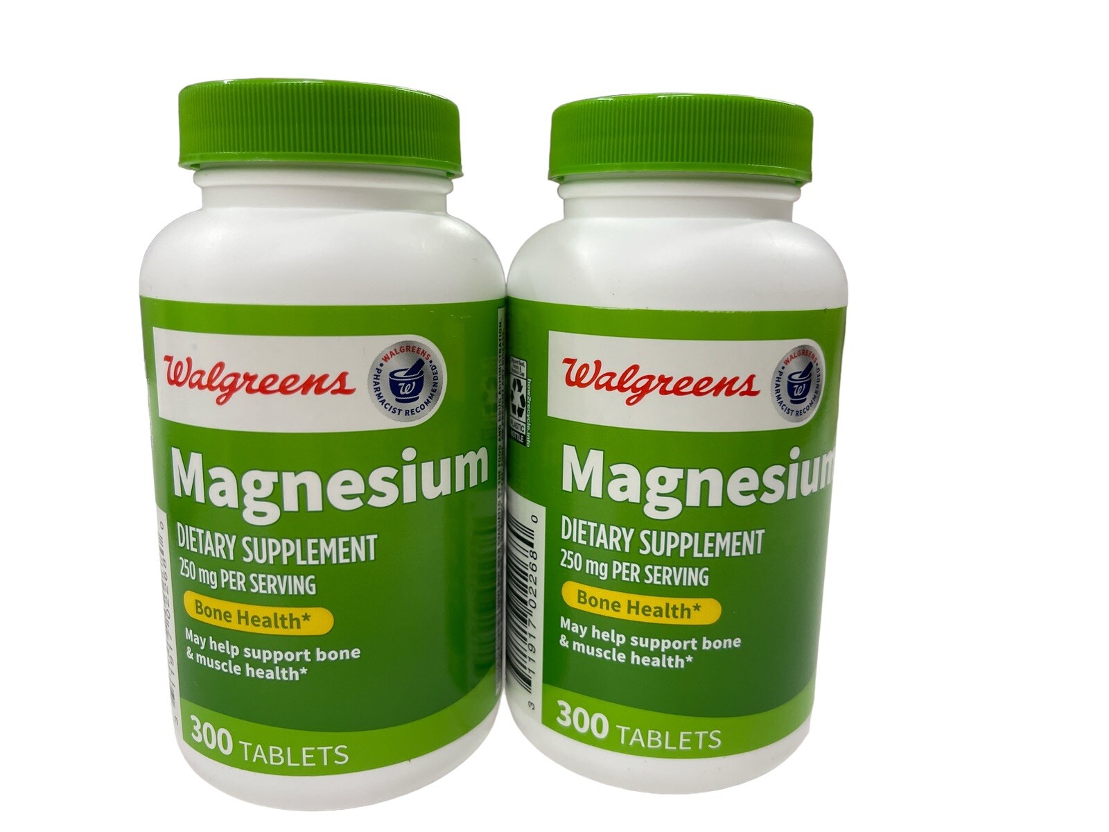 2 Pack (300 in each) Walgreens Magnesium 250mg Tablets for Bone Health EXP 12/25