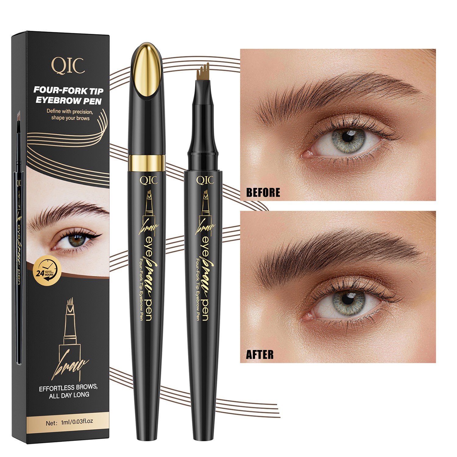 4-Prong Waterproof Eyebrow Pencil – Easy to Apply, Long-Lasting & Smudge-Proof