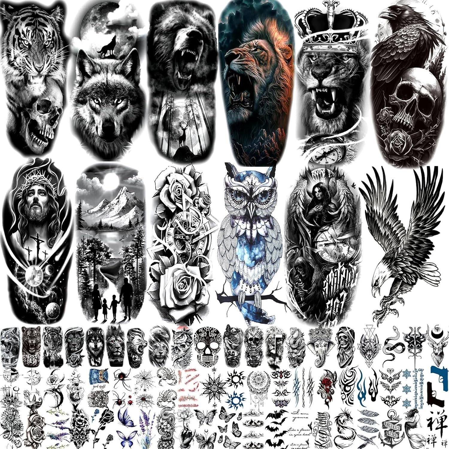 82 Sheets Temporary Tattoo Stickers, Body, Arm, Chest, Legs For Men and Women