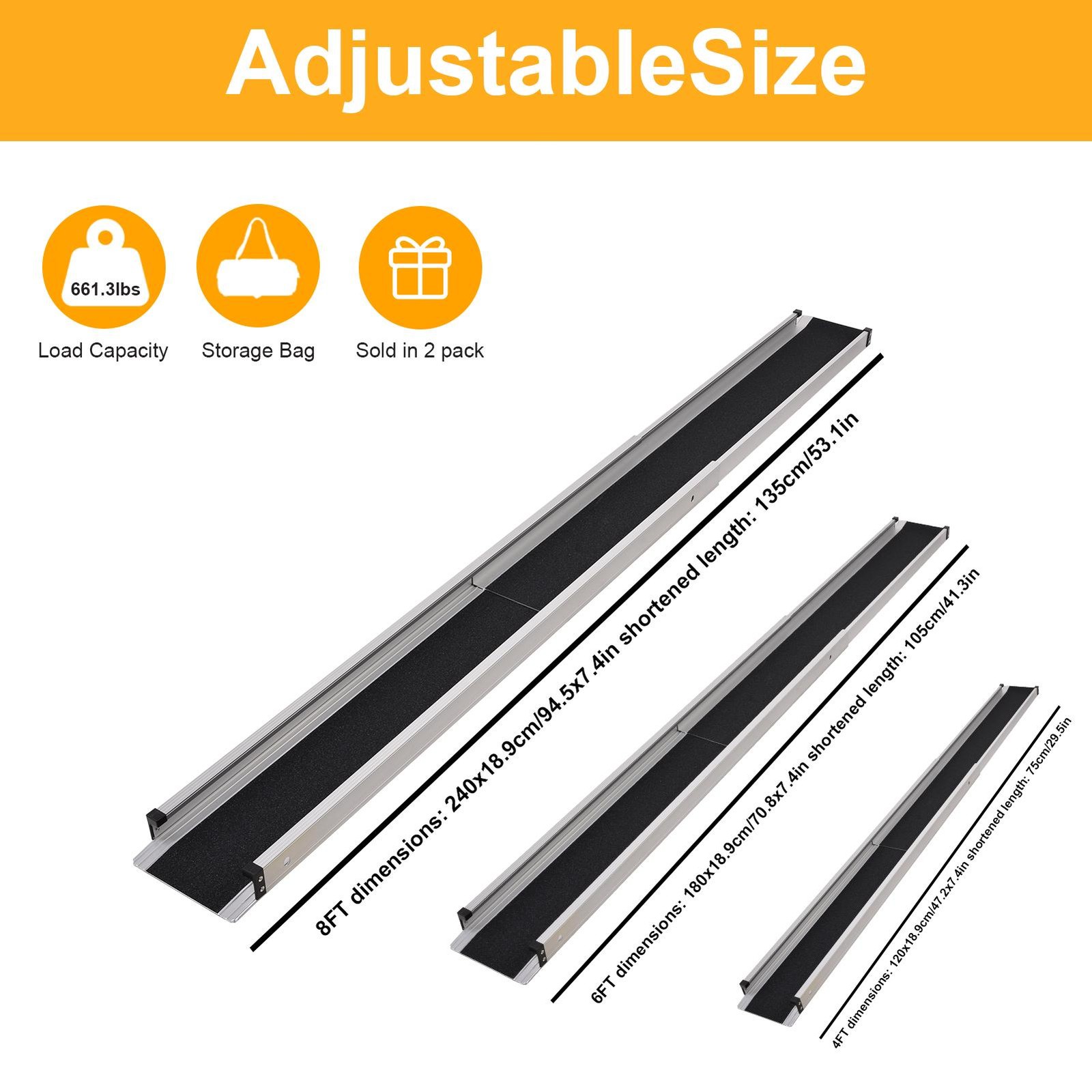 4/6/8FT Home Wheelchair Ramp Non-Skid Telescopic Aluminum Alloy Ramps Steps