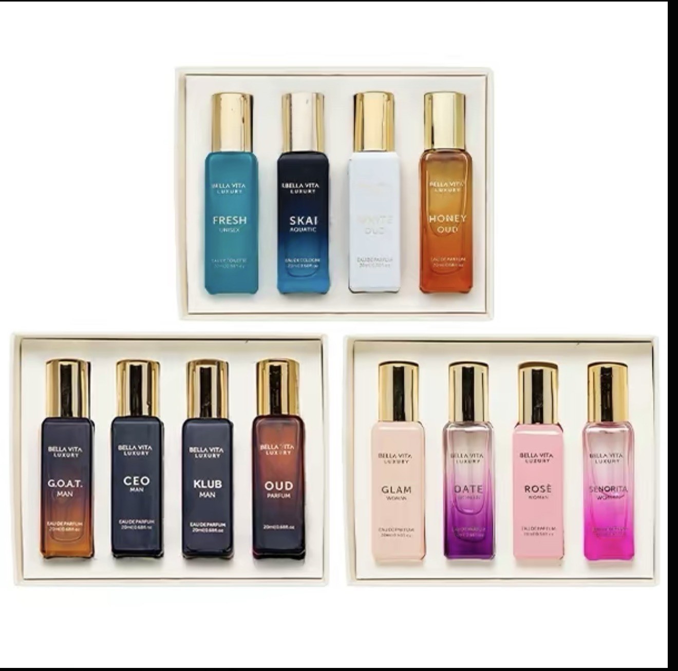Bella Vita Luxury’s Him & Her Gift Set 3 Perfume Sets for Men & Women 12 x 20ml