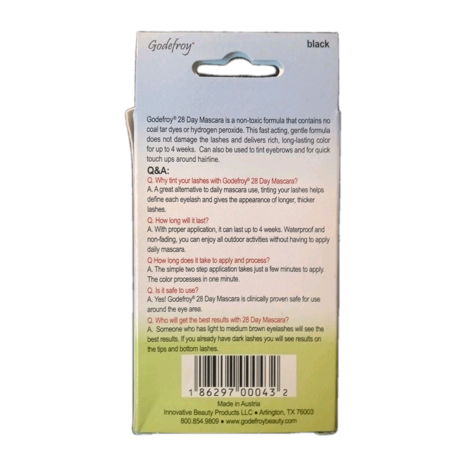 Godefroy 28 Day Mascara Black Lengthening Waterproof Cream 0.08 oz
