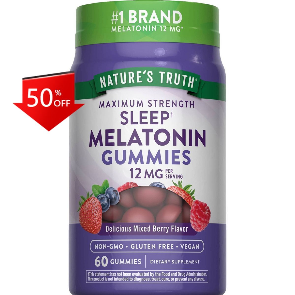 Nature’s Truth 12mg Melatonin Vegan Gummies – 60ct: Dietary Supplement