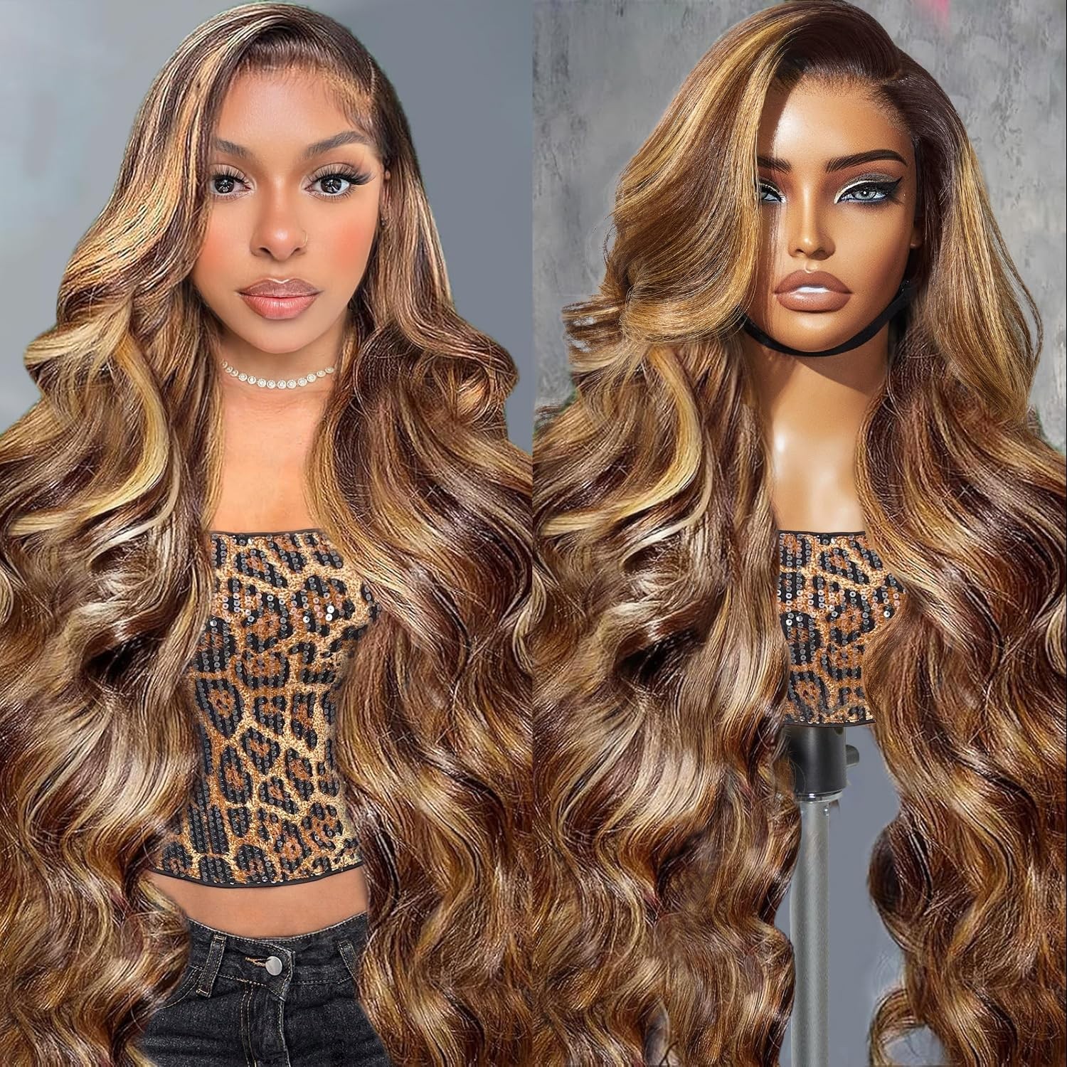 30 Inch Highlight Ombre Lace Front Wig Human Hair Honey Blonde Body Wave 13×6 HD
