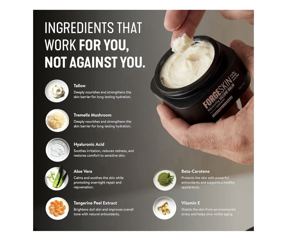 Forge Skin® Wrinkle Defense Beef Tallow Balm for Men [TALLOW-BASED] Moisturizer