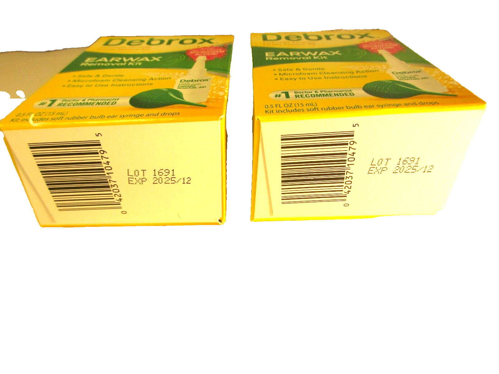 2 NEW BOXES Debrox Earwax Removal Kit, Includes Drops and Ear Syringe Bulb 12/25