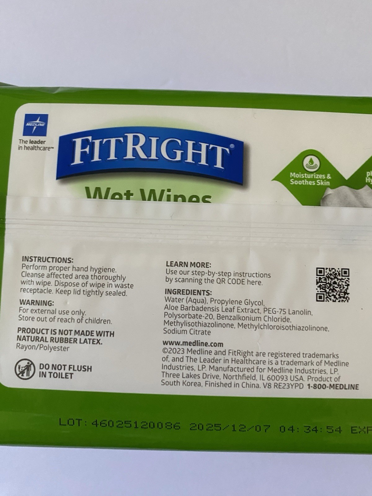 3 packs MedLine Fit Right Adult Wet Wipes Exp. 12/2027 (300 wipes)