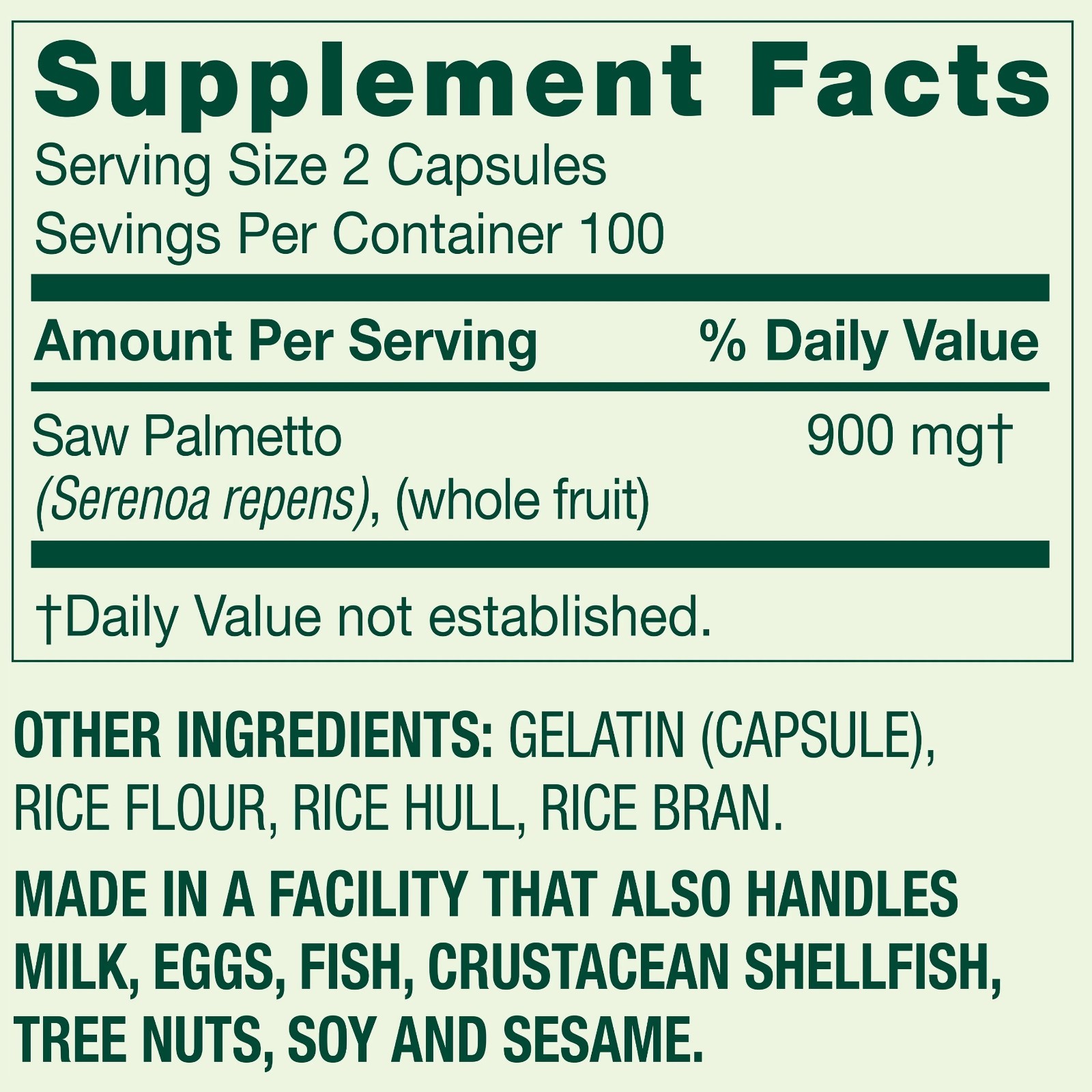 Spring Valley Whole Herb Saw Palmetto Supplement Capsule 450 mg 200 Count